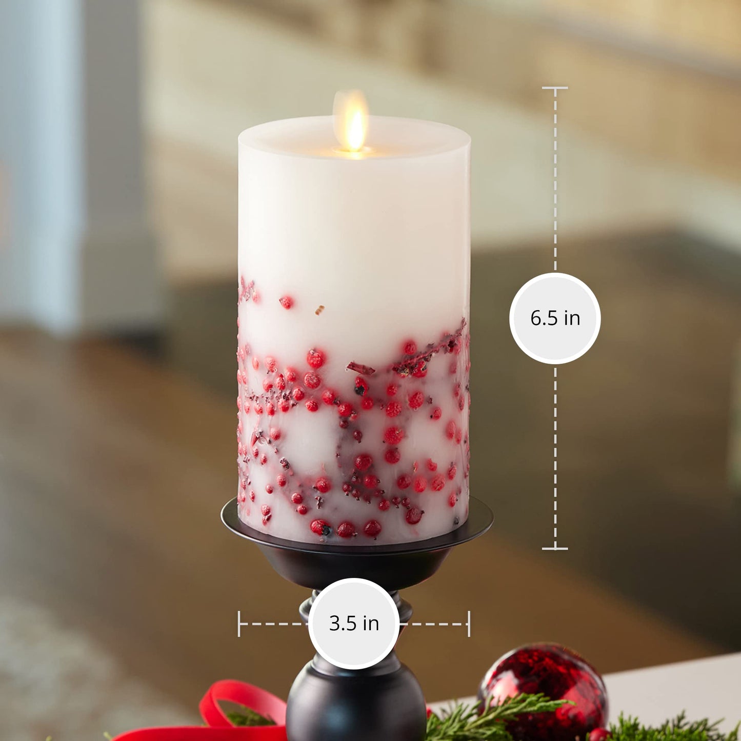 Luminara Embedded Flameless LED Candle - Red Berry 3.5" x 6.5" - Moving Flame Pillar Battery Operated Timer, Real Wax Unscented, Safe