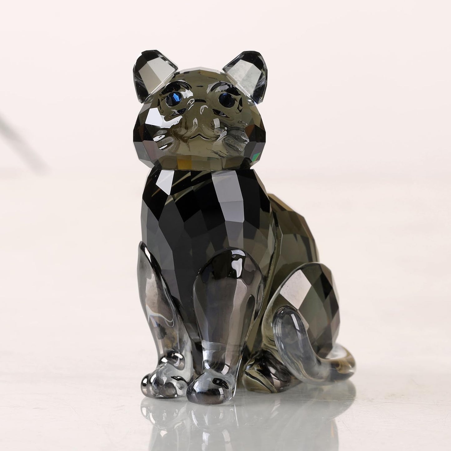 DOJOZ Crystal Cat Realistic Animal Kitten Art Figurine Collection Table top Ornament Statue Home Decor (Black)