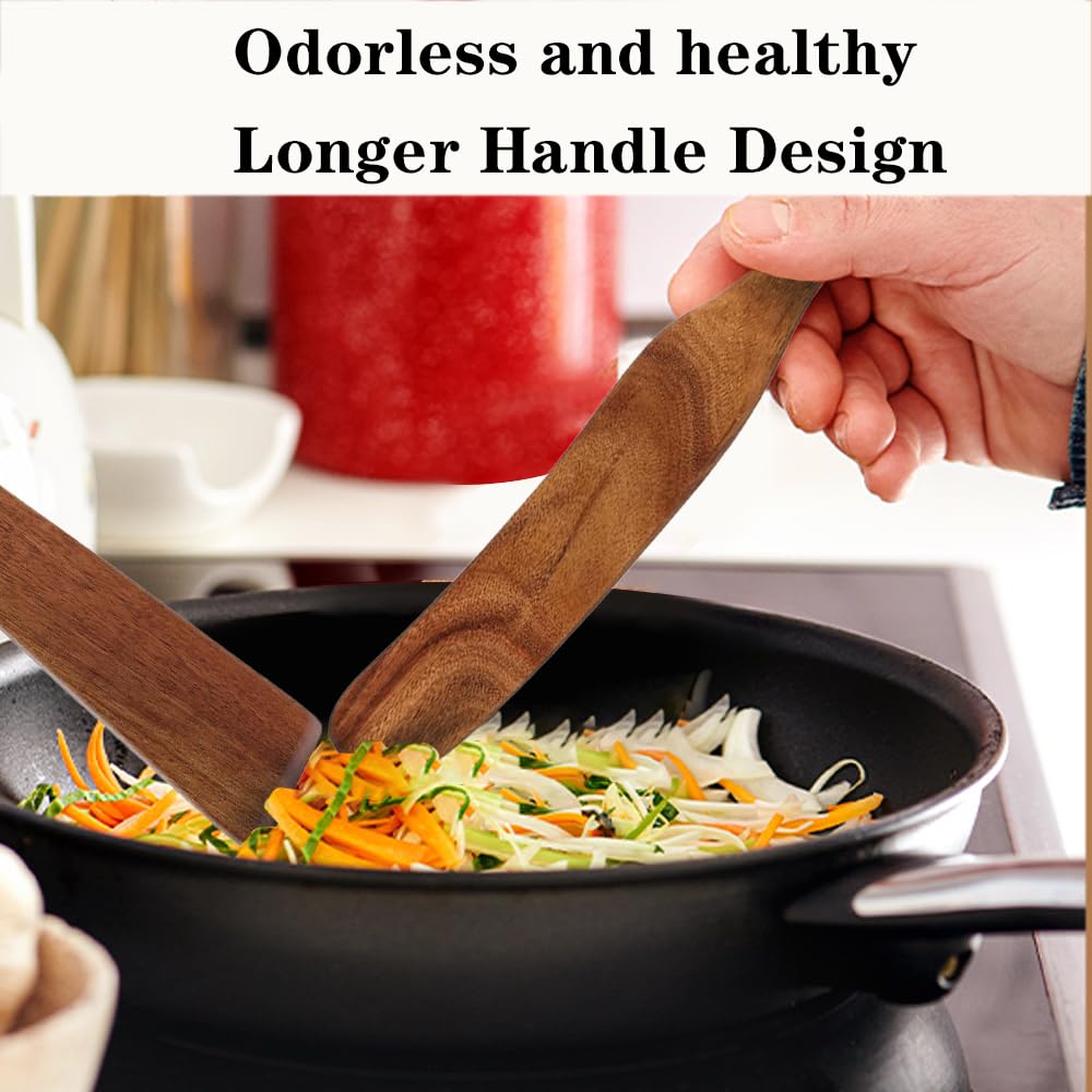 Golyhel Wooden Kitchen Utensils Set, 4 Pcs Natural Acacia Wood Cooking Tools - Spurtle Set with Spatulas & Cleaning Brush, Non-Scratch for Non-Stick Pans, Safe for Home Cooking
