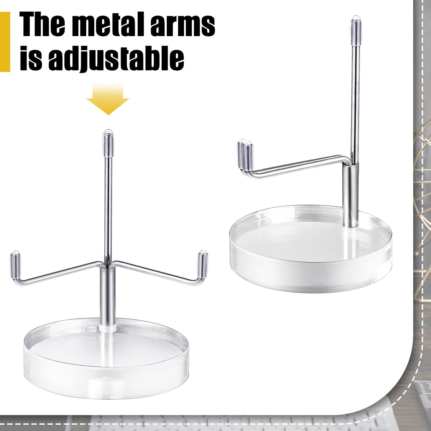 Suzile 4 Pcs Adjustable Metal Arm Display Stand Easel with Acrylic Base Rock Display Easel Holder Acrylic Crystal Clear Plate Stand for Geodes Mineral Agate(Silver,2.8 x 2.8 x 4.1 Inch)