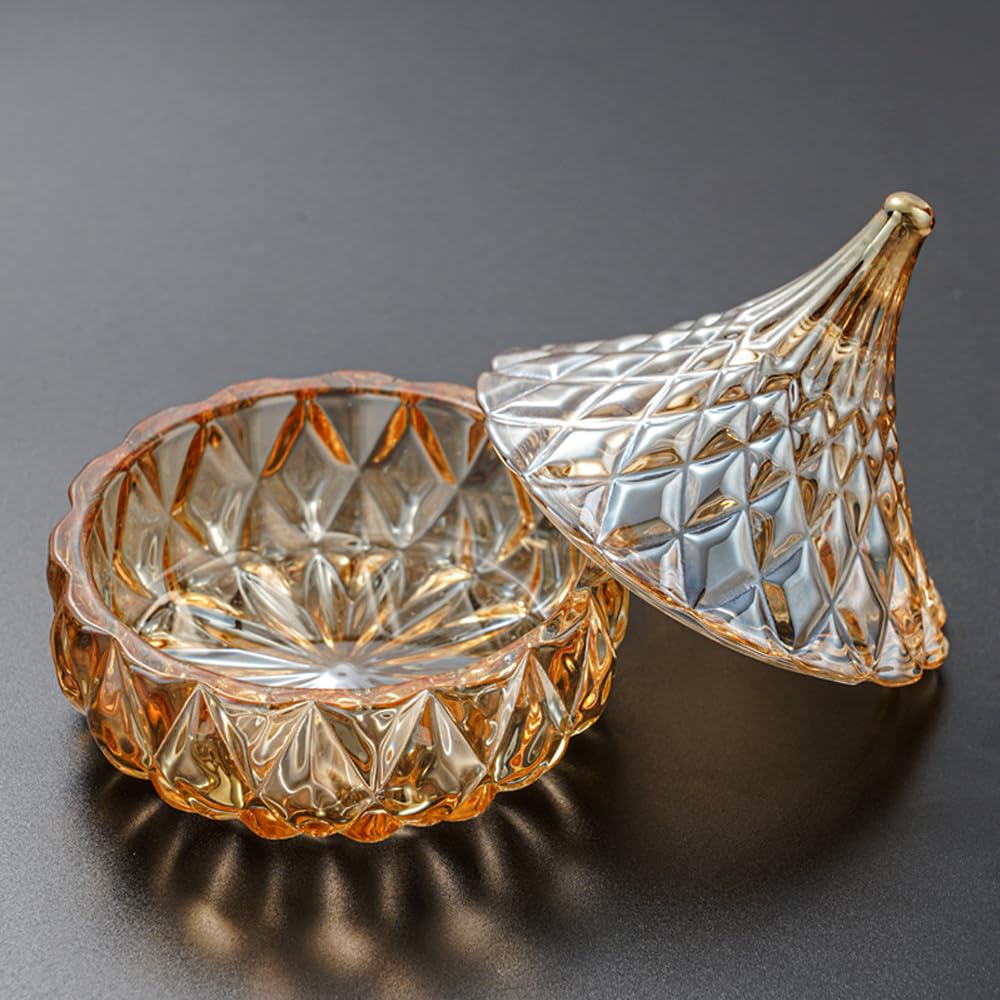 ZUOLUO Amber Crystal Glass Jewelry Box, Jewelry Jar with Lid, Jewelry Dish Jewelry Tray Ring Holder, Jewelry Organizer Holder for Rings Bracelets Necklaces Pendants, Storage Jar for Tabletop (B)