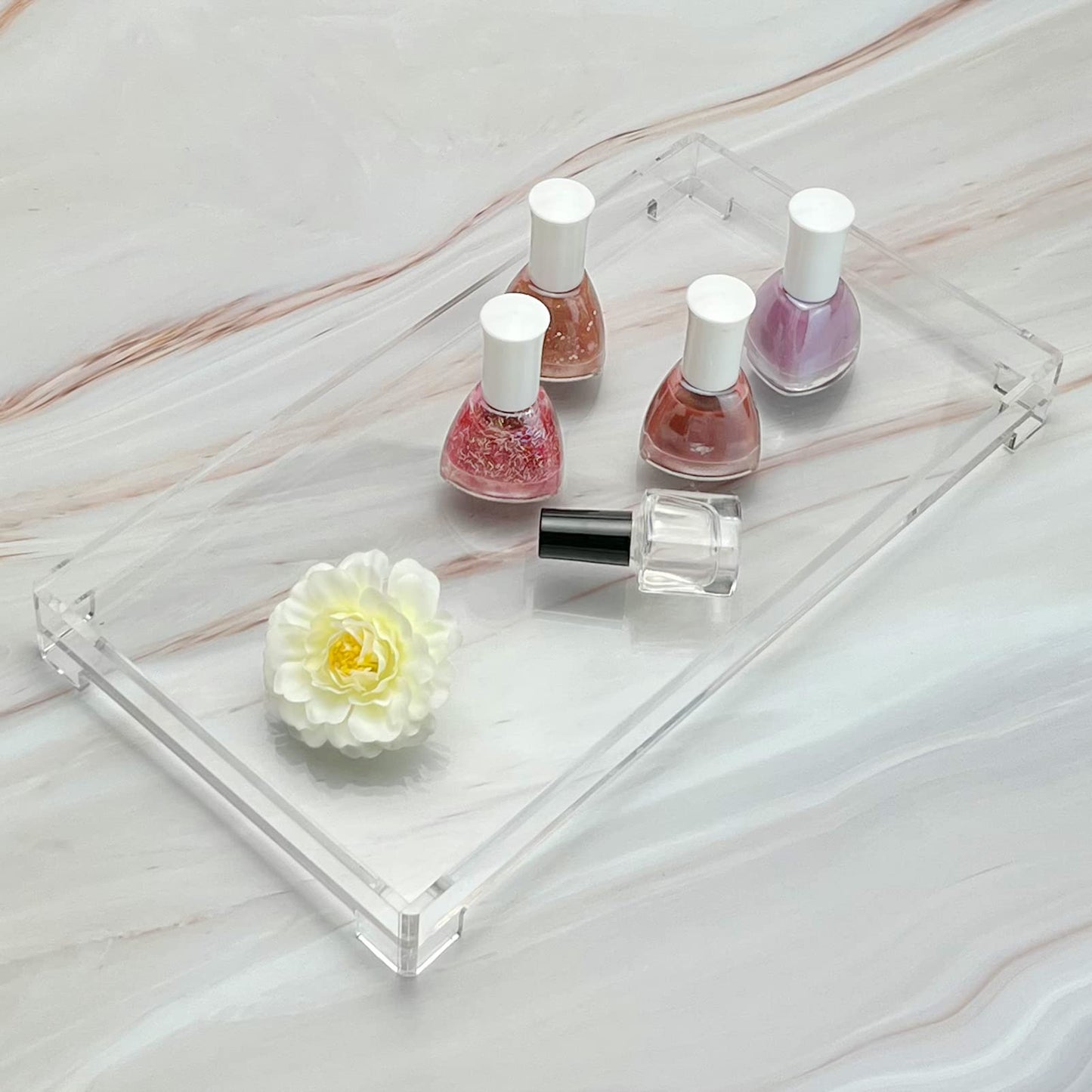 DELIPPLY Vanity Bathroom Tray, Acrylic Rectangle Decorative Catchall Organizer Storage Tray (Large-Clear)