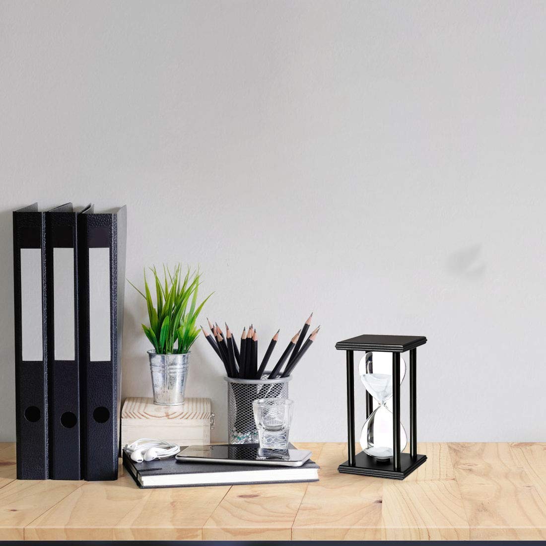 Lodunsyr Hourglass Timer for 60 Minutes Sandglass Timer for Kitchen Living Room Home Bedroom Party Festival School Game Sand Timer (Black Frame White Sand)