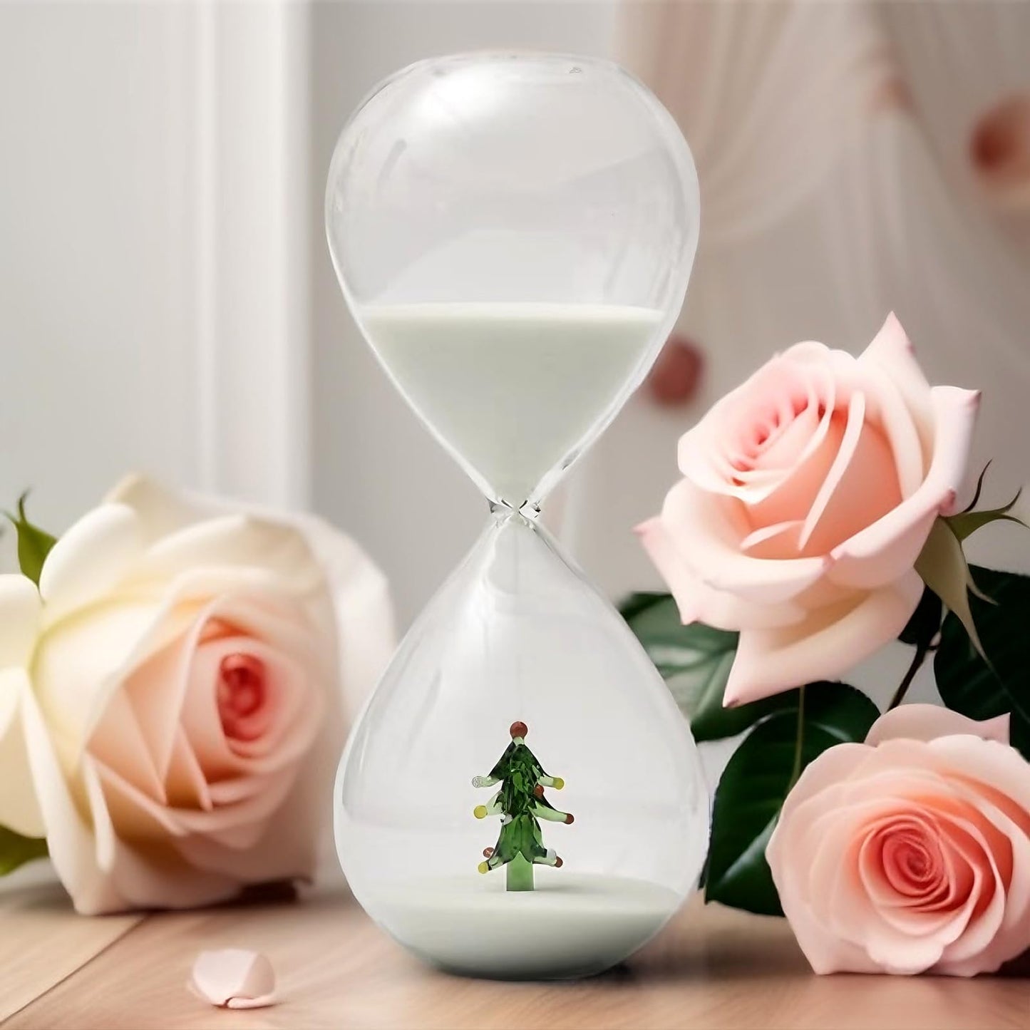 Falytemow 30 Minutes Hourglass Sand Timer Glass Sand Timer Egg Hourglass for Kitchen Brushing Teeth School Teaching (30 Minutes, Christmas Tree)