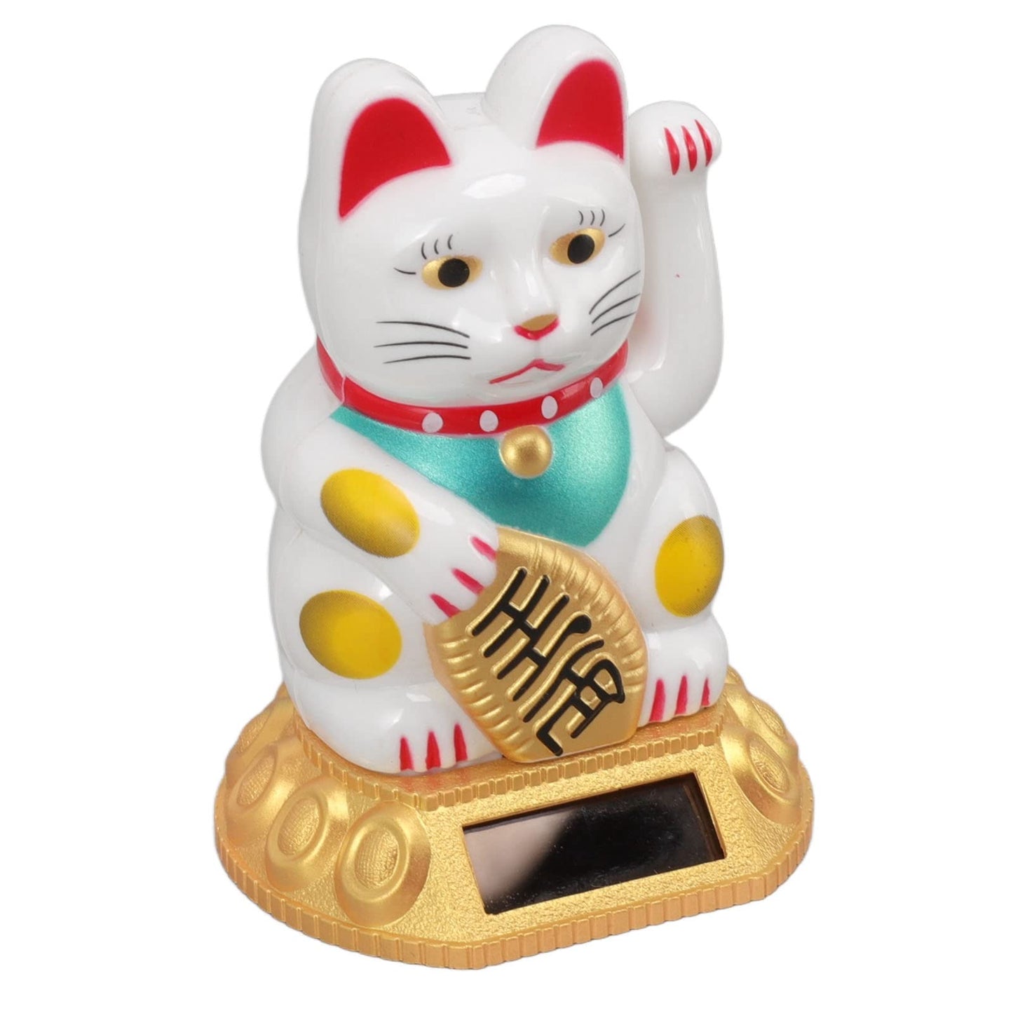 Tiiyee Chinese Lucky Cat, Waving Arm Maneki Neko Figurine Solar Powered Fortune Beckoning Cat Statue Decorations for Feng Shui Welcoming Home Car Business Openings Front Desk Ornaments (White)