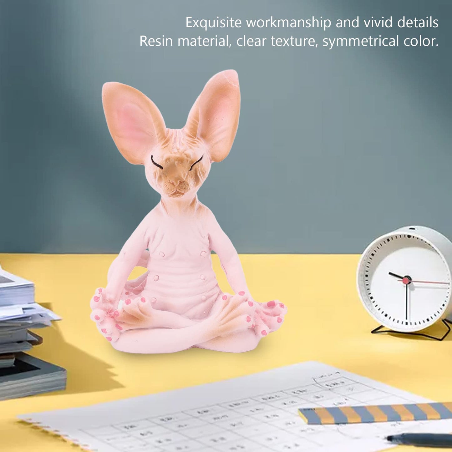 Kuuleyn Sphynx Cat Meditate Statue Zen Yoga Relaxed Pose Vivid Details Cat Meditate Collectible Figurines for Homes Office Yoga Room Ornaments Gifts (Pink)