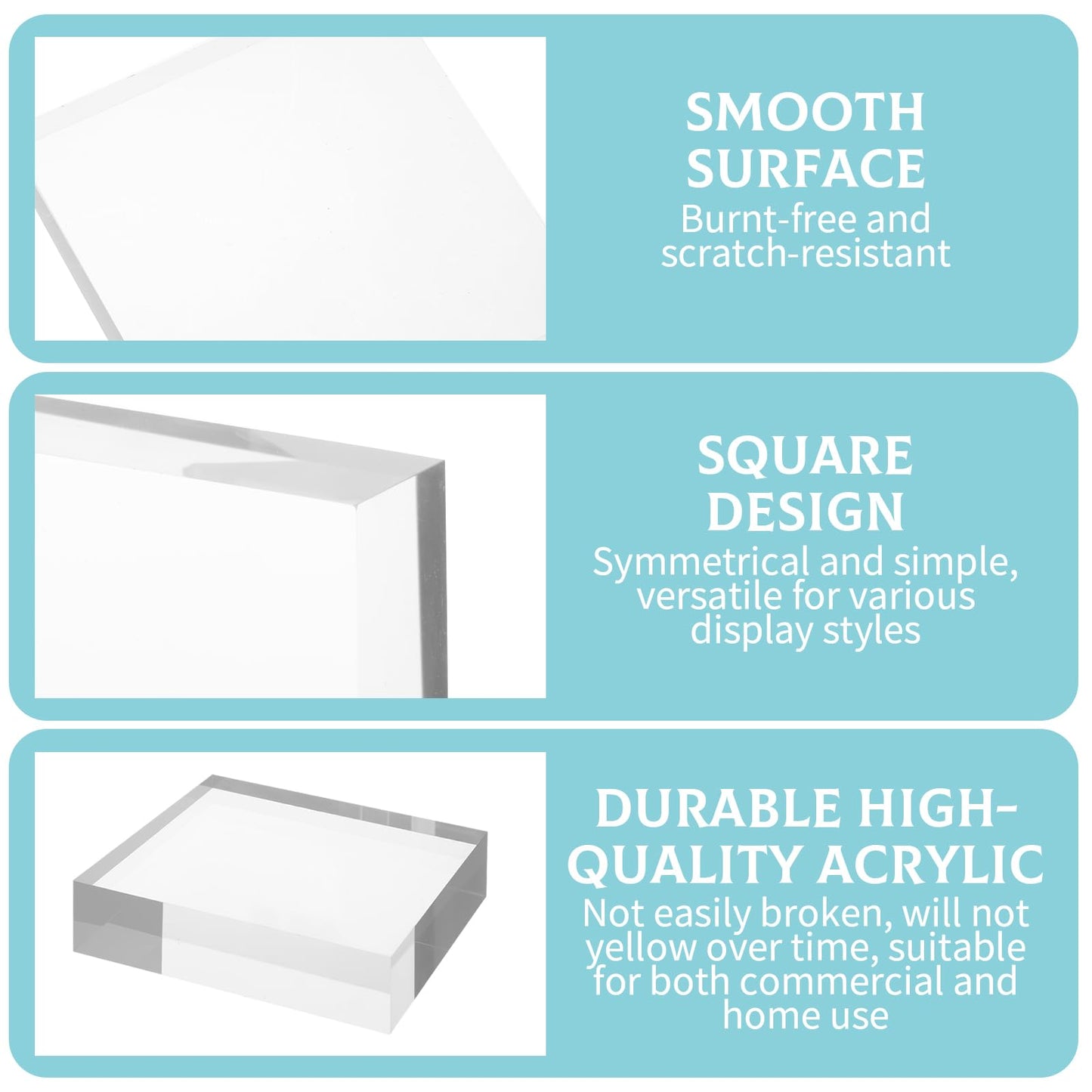 FUPMILPHRANX 4 PCS Acrylic Display Blocks 6 x 6 x 1 Inches Clear Polished Acrylic Cube Riser Square Base Stand Solid Pedestal Stand for Jewelry, Rings, Trophies, Food and Collectibles Display
