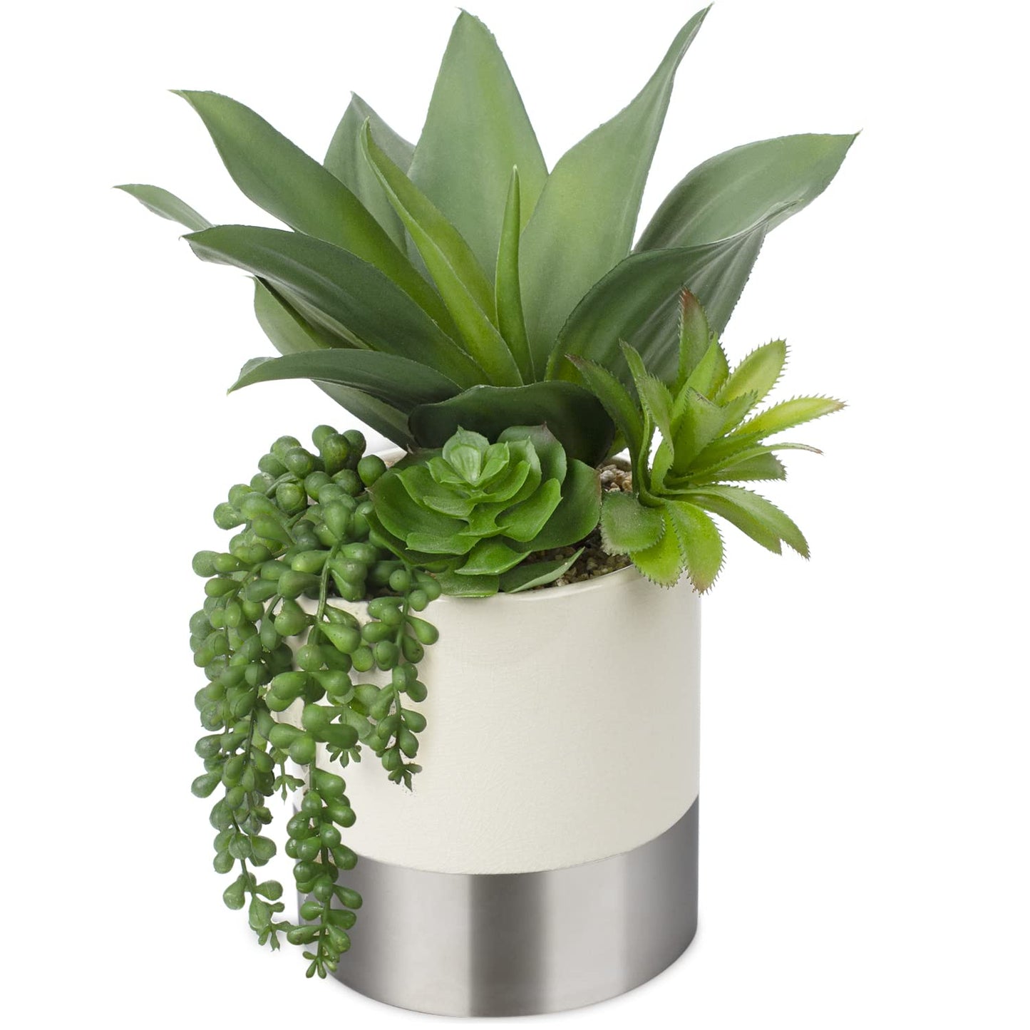 Hollyone Large Artificial Succulents Plants Faux Succulents 12" Fake Succulent Plants in Sliver Ceramic Pot Succulent Plant for Desk Modern Home Living Room Office Table Shelf Decor