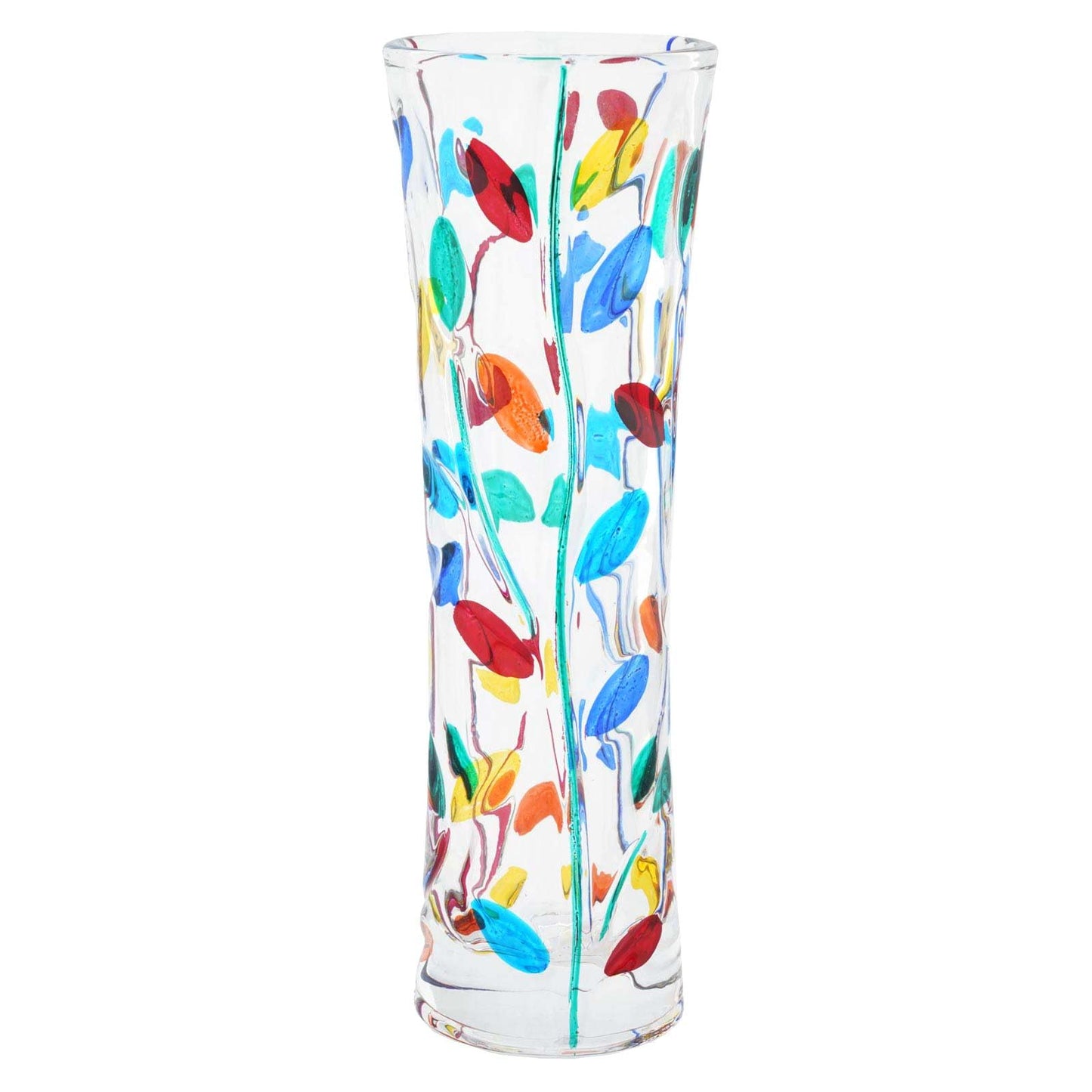 Glass Of Venice Murano Italian Handmade Crystal Flower Vase - Multicolor Tree Leaves Branches Design - Made in Venice, Italy 7-1/2 Inch Tall