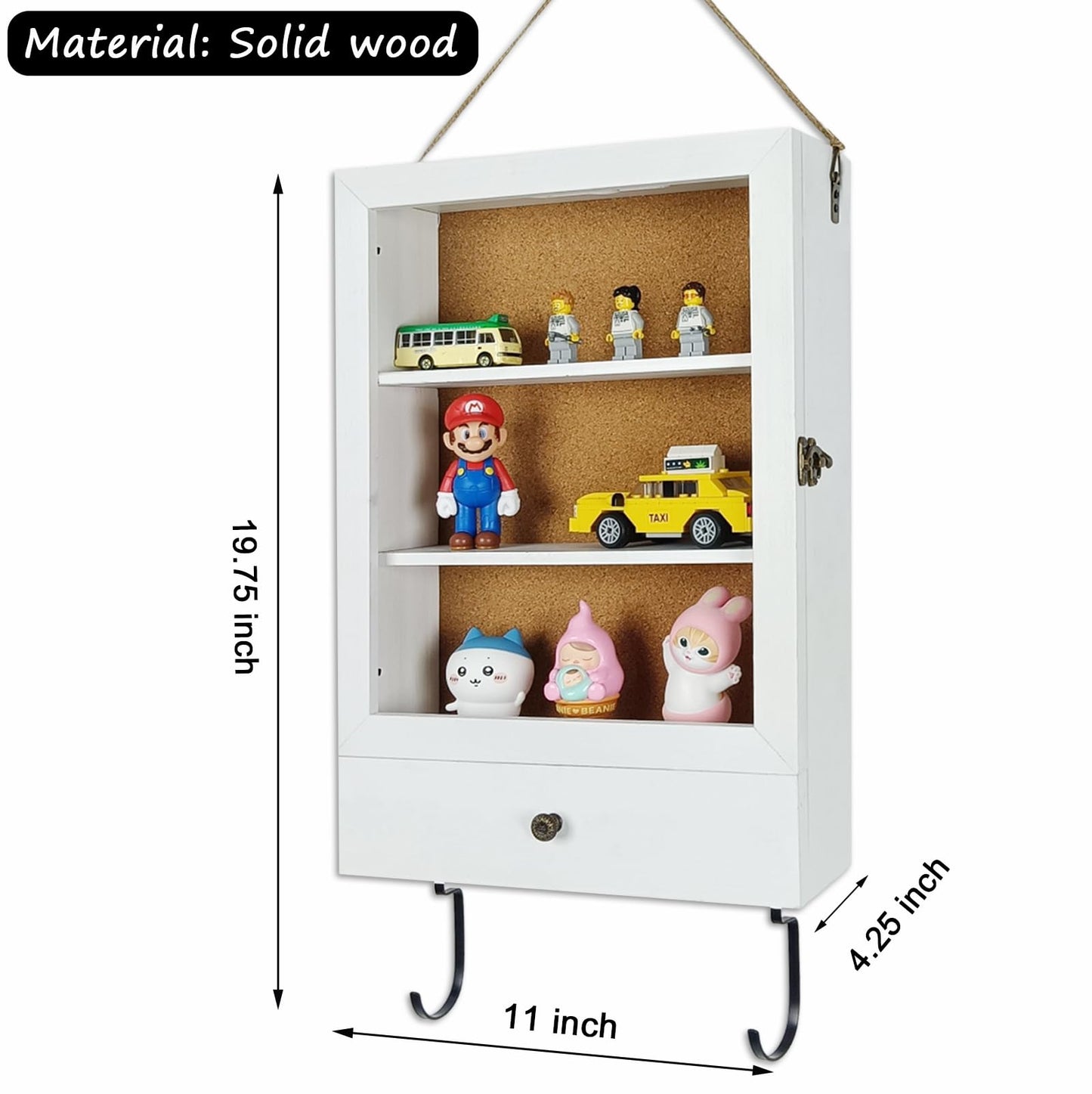 Shadow Box with Drawer & Hanging Hook – 3D Display Case for Photos, Awards, Medals & Keepsakes | Hidden Storage Organizer | Glass Front Frame (White)