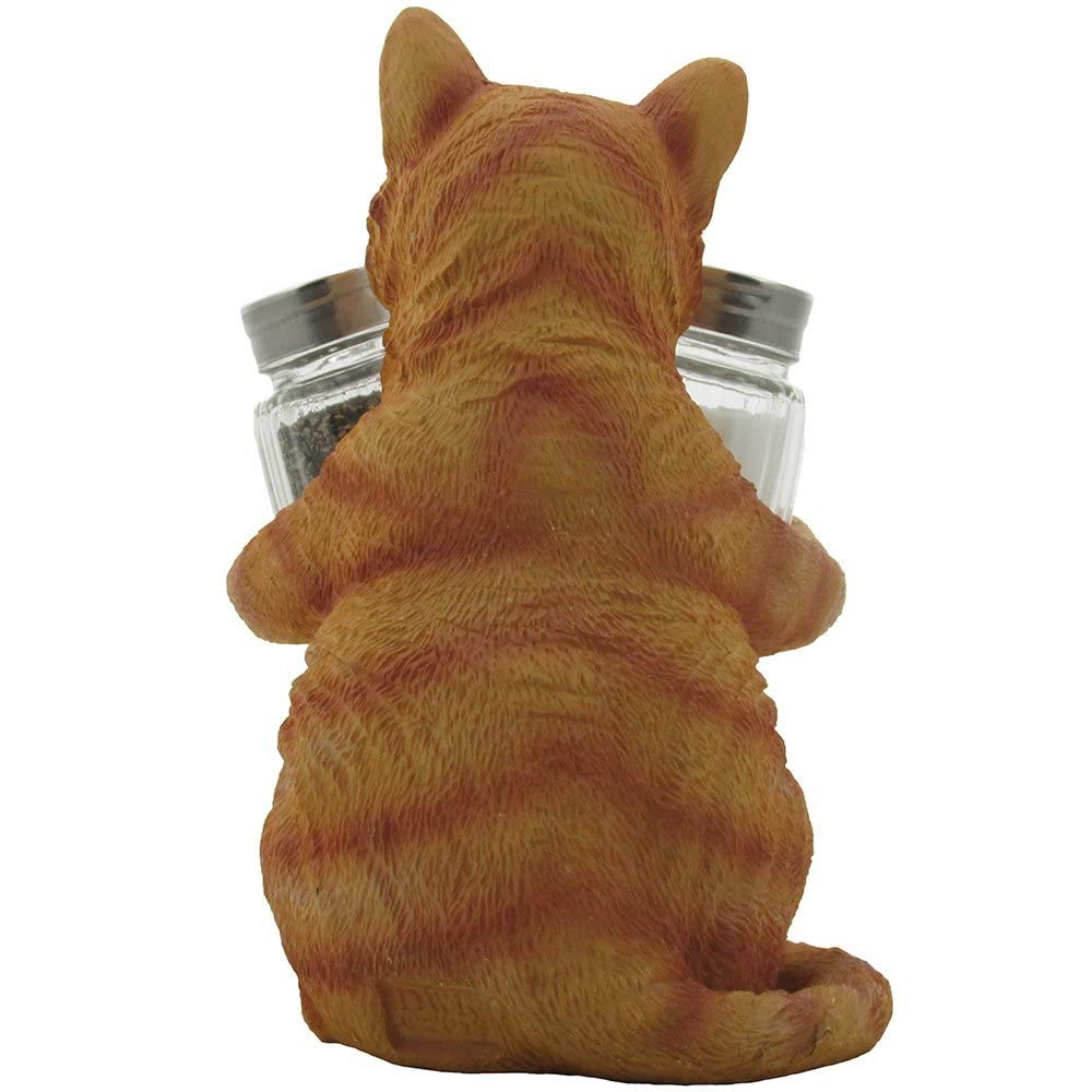 Orange Tabby Kitty Cat Glass Salt & Pepper Shaker Set with Holder Figurine in Decorative Pet Statues and Sculptures As Kitten Kitchen Table Decoration Gifts for Cat Owners by Home-n-Gifts