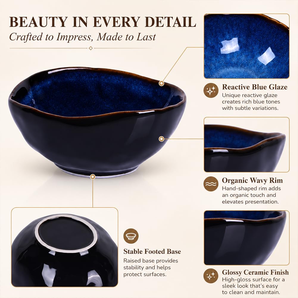 6" Blue Ceramic Decorative Bowl, Pottery Key Bowl Entryway Table Decor, Fruit Bowls for Kitchen Counter, Candy Dish, Salad Bowls, Blue Home Decor Gift, Jewelry Trinket Dish for Bedroom, Living Room