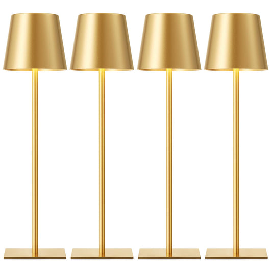 Kakanuo Gold Cordless Rechargeable Table Lamp, 4 Pack Portable Desk Lamp with 5000mAh Battery, Touch Control Stepless Dimming, Wireless Night Light for Dining, Outdoor Camping, Coffee Shop