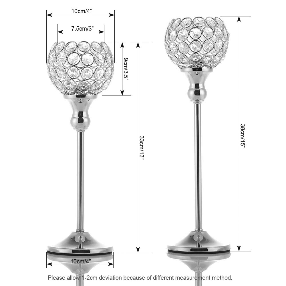 VINCIGANT Silver Crystal Votive Candle Holders Set of 2 for Table Centerpieces, Wedding Dinning Room Table Tealight Candle Stand,Christmas Housewarmin