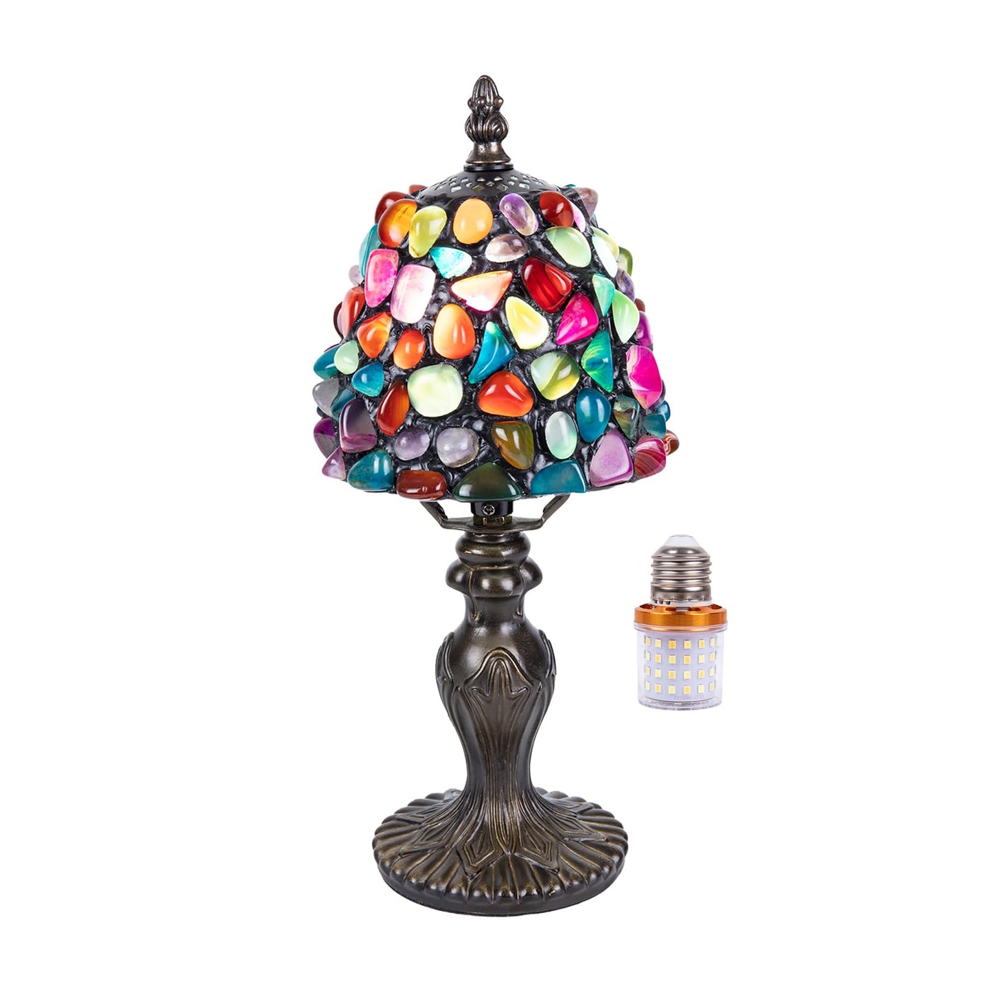 Nizrsky Small Tiffany Table Lamp, 3 Color-Temperature Agate Amber Stained Glass Lamp,6 Inch Tiffany Style Lamp for Bedroom Living Room Home, Handcrafted Light, Included Bulb