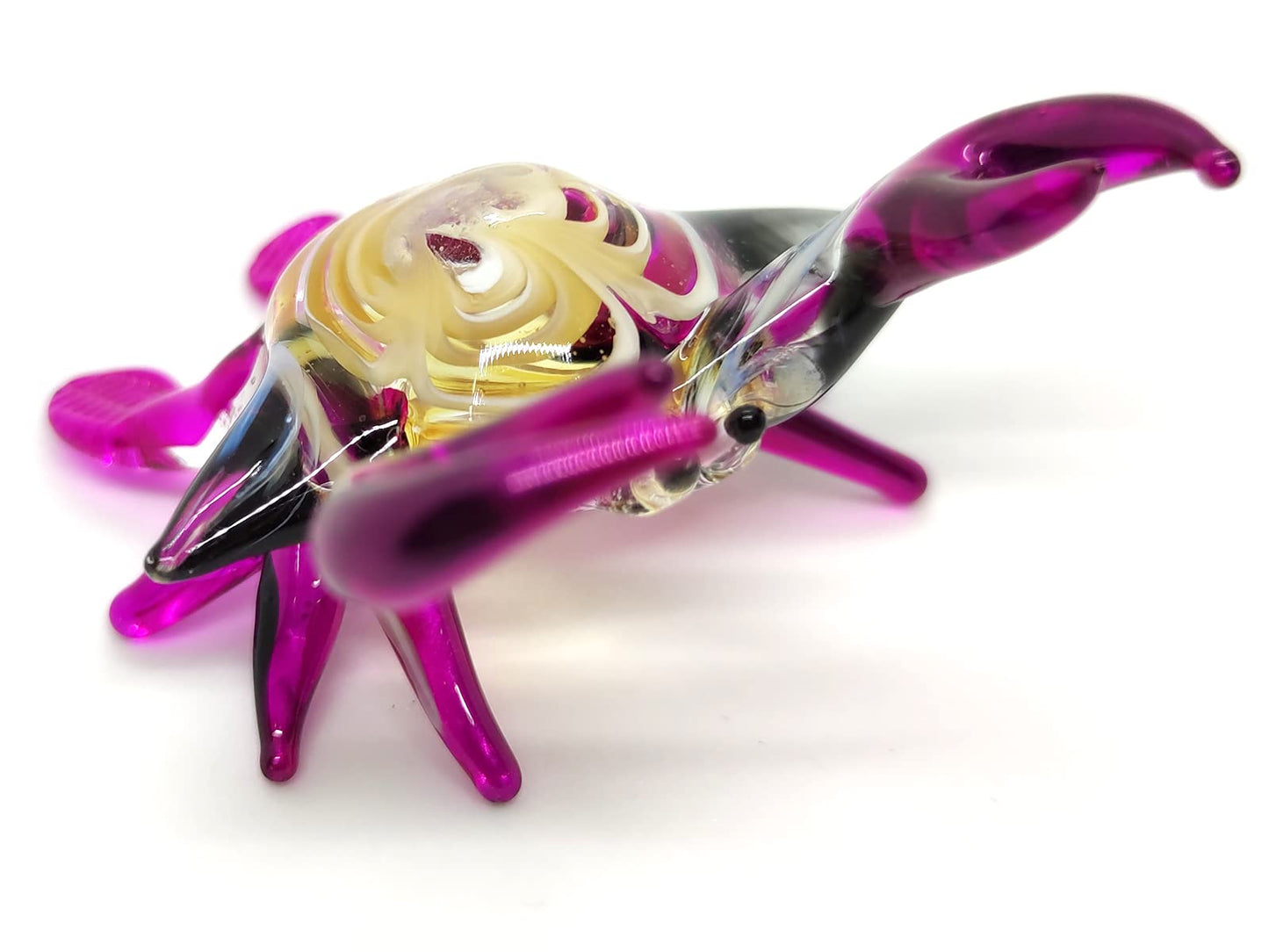 Sansukjai Crab Tiny Miniature Figurines Hand Blown Glass Art Beach Animals Collectible Gift Home Decorate (Orange Purple)