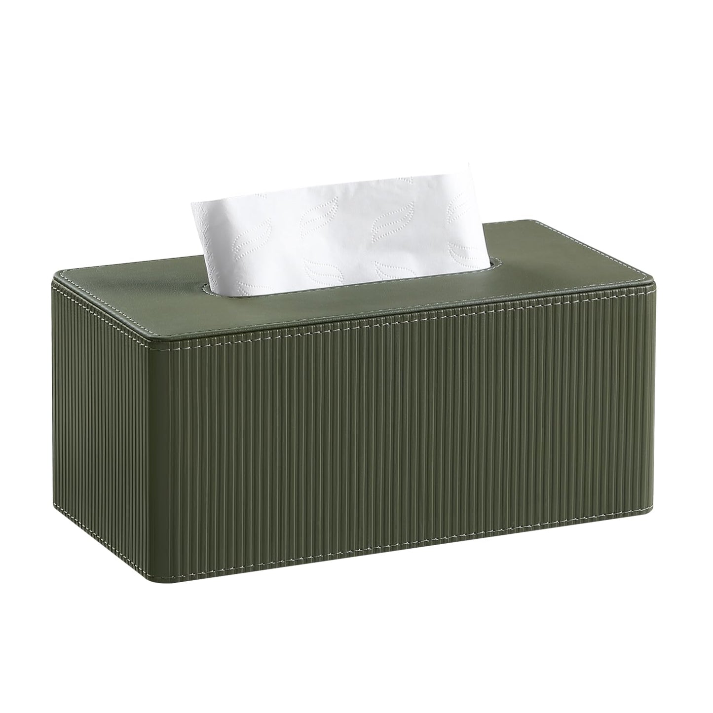 Cretkhp PU Leather Tissue Box Cover Rectangle with Magnetic Closure, Modern Tissue Box Holder for Bathroom NightStands Livingroom, Decorative Tissue Holder for 120(3-Ply)/160(2-Ply) Tissue Box (Green)