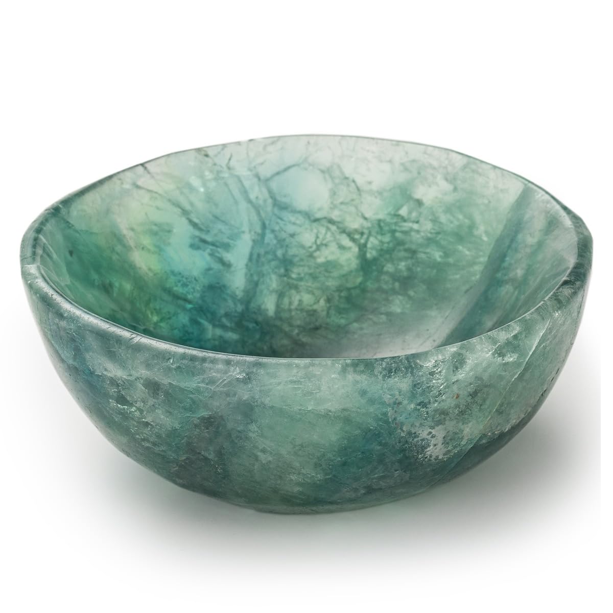 MOGEMT Large Green Fluorite Crystal Bowl Hand-Carved Round Fluorite Crystals Gemstone Bowl Reiki Healing Home Decoration Gift 4-4.5"