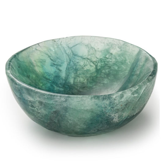 MOGEMT Large Green Fluorite Crystal Bowl Hand-Carved Round Fluorite Crystals Gemstone Bowl Reiki Healing Home Decoration Gift 4-4.5"