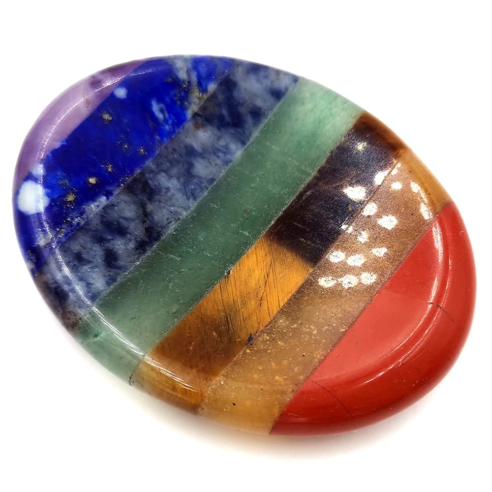 SHARKOOO Thumb Worry Stone for Anxiety, 7 Chakra Crystals Healing Stones, Oval Chakra Worry Stone, Meditation Crystal