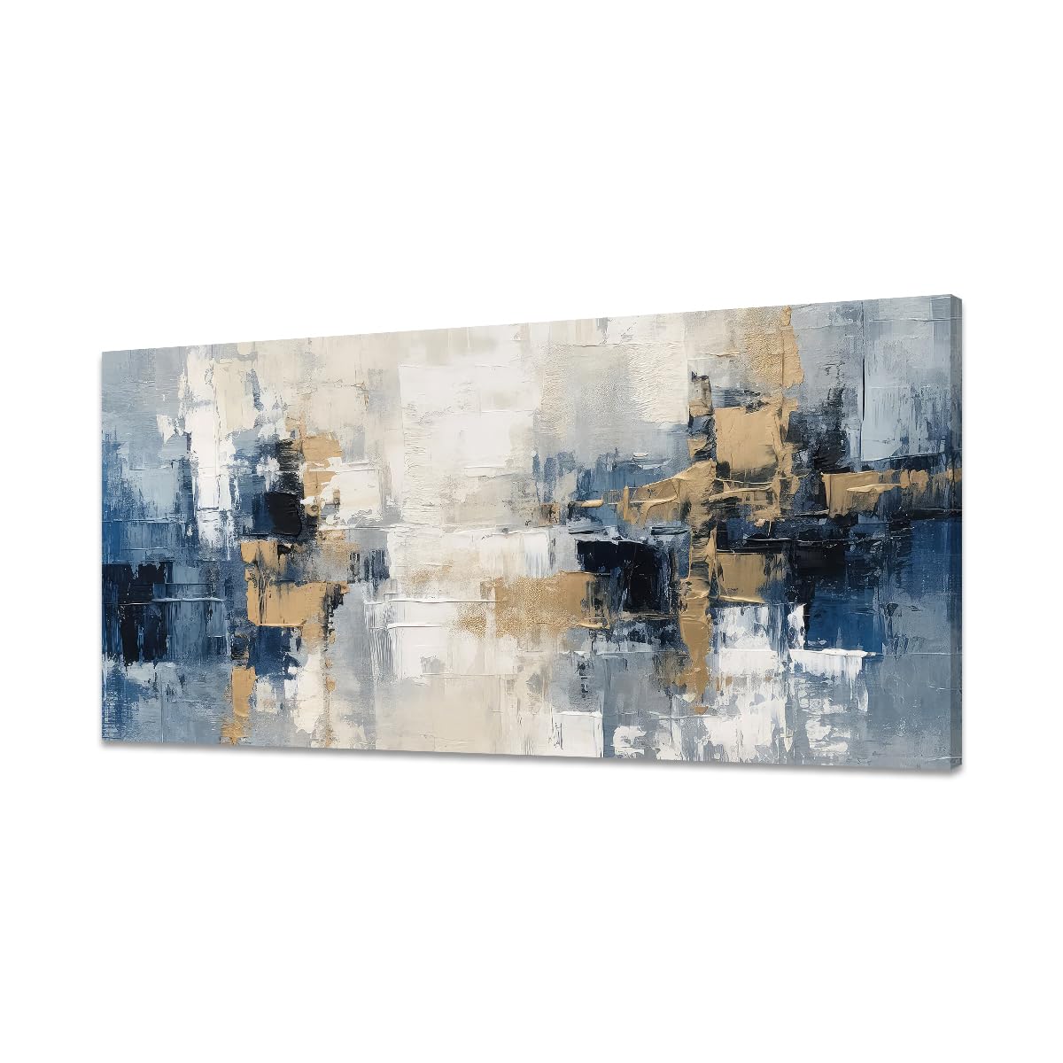 Blue and Gold Abstract Canvas Print Painting Indigo Modern Wall Art for Living Room Bedroom Home Office Decor