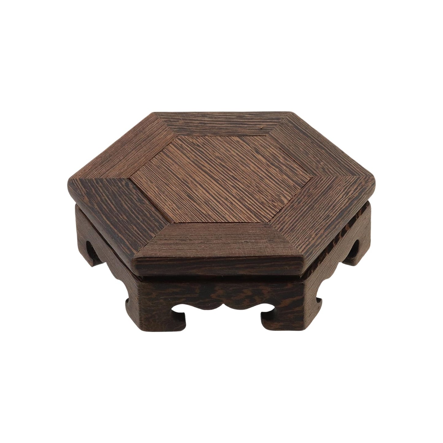Mewutal Wooden Display Stand Base 4.65" x 4.65" Wood Carved Craft Pedestal Traditional Wooden Base Oriental Antique Display Riser Hexagon Pedestal Stands for Vase Crystal Ball Teapot Stone Flower Pot