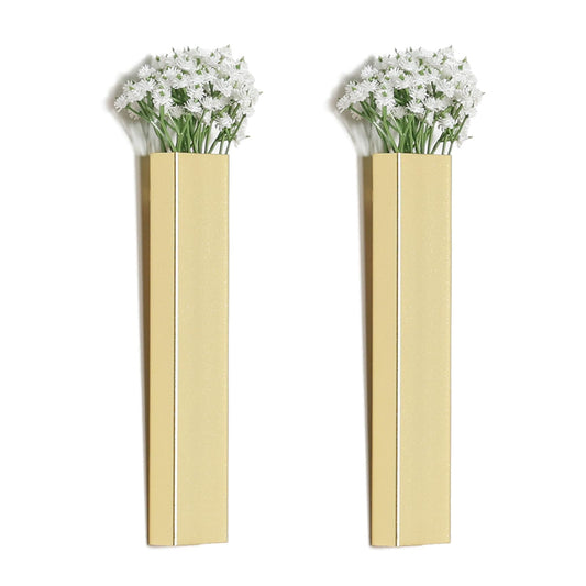 Pretty Jolly Wall Decor Babys Breath Metal Planter Modern Boho Home Vase,Artificial Flowers Indoor Wall Sculpture for Living Room, Bedroom White Set of 2 Gold