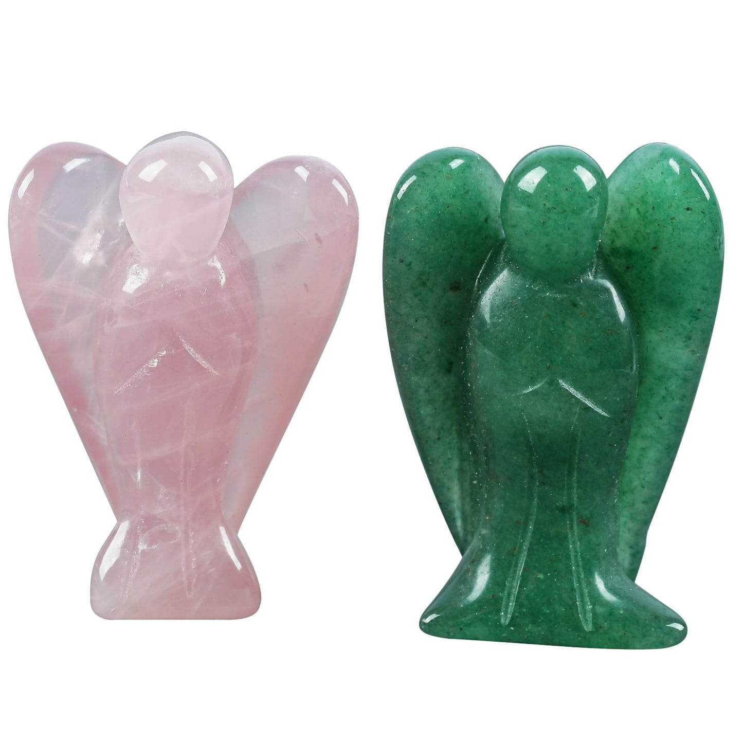 Loveliome Mini Crystal Angel, 2 Pcs Pocket Carved Gemstone Guardian Figurines Healing Statue Home Decor 1.5 inch, Rose Quartz + Green Aventurine