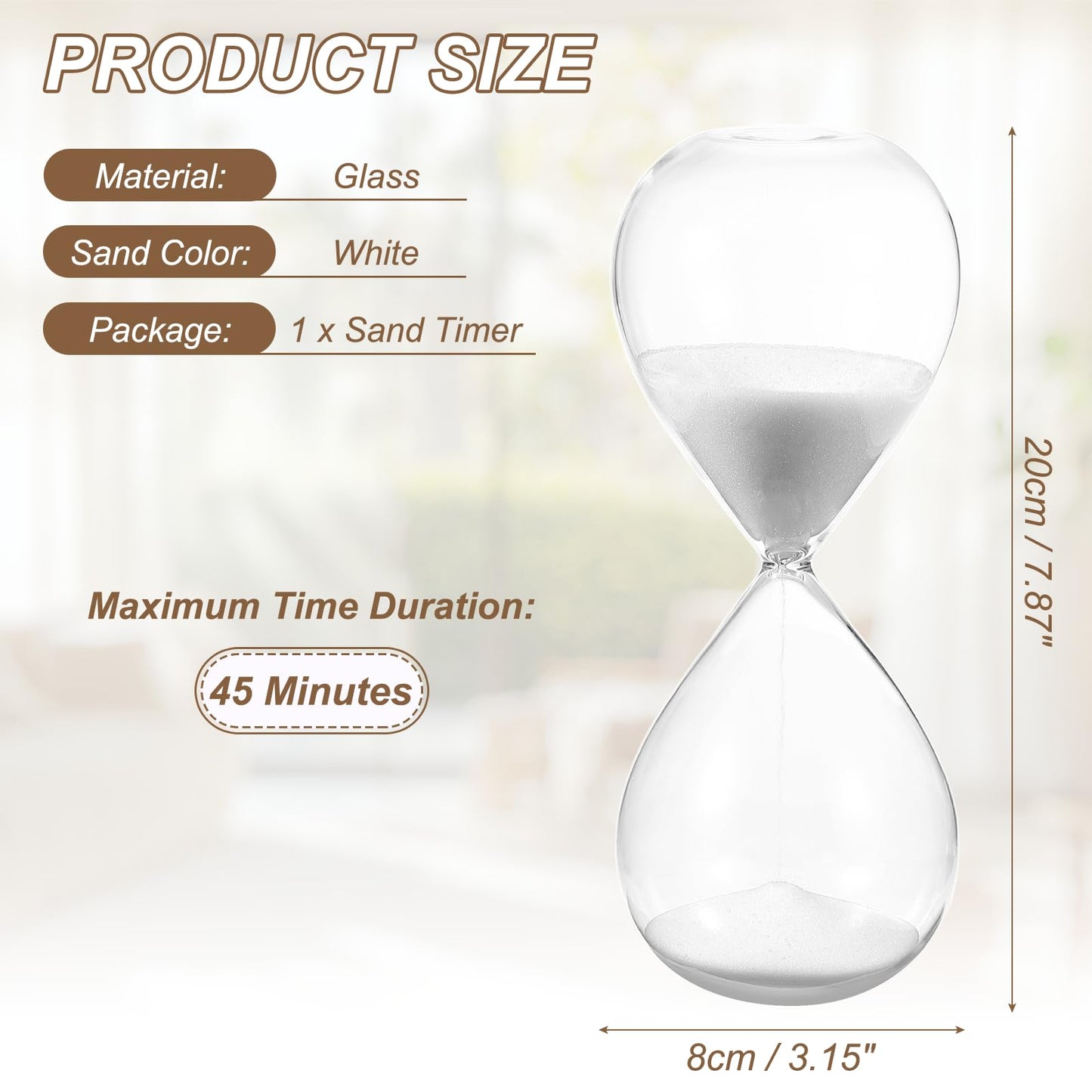 PATIKIL 45 Minutes Sand Timer, Sand Watch Hour Glass Sandglass Timer Clock for Living Room Home Office Restaurant Decoration, White
