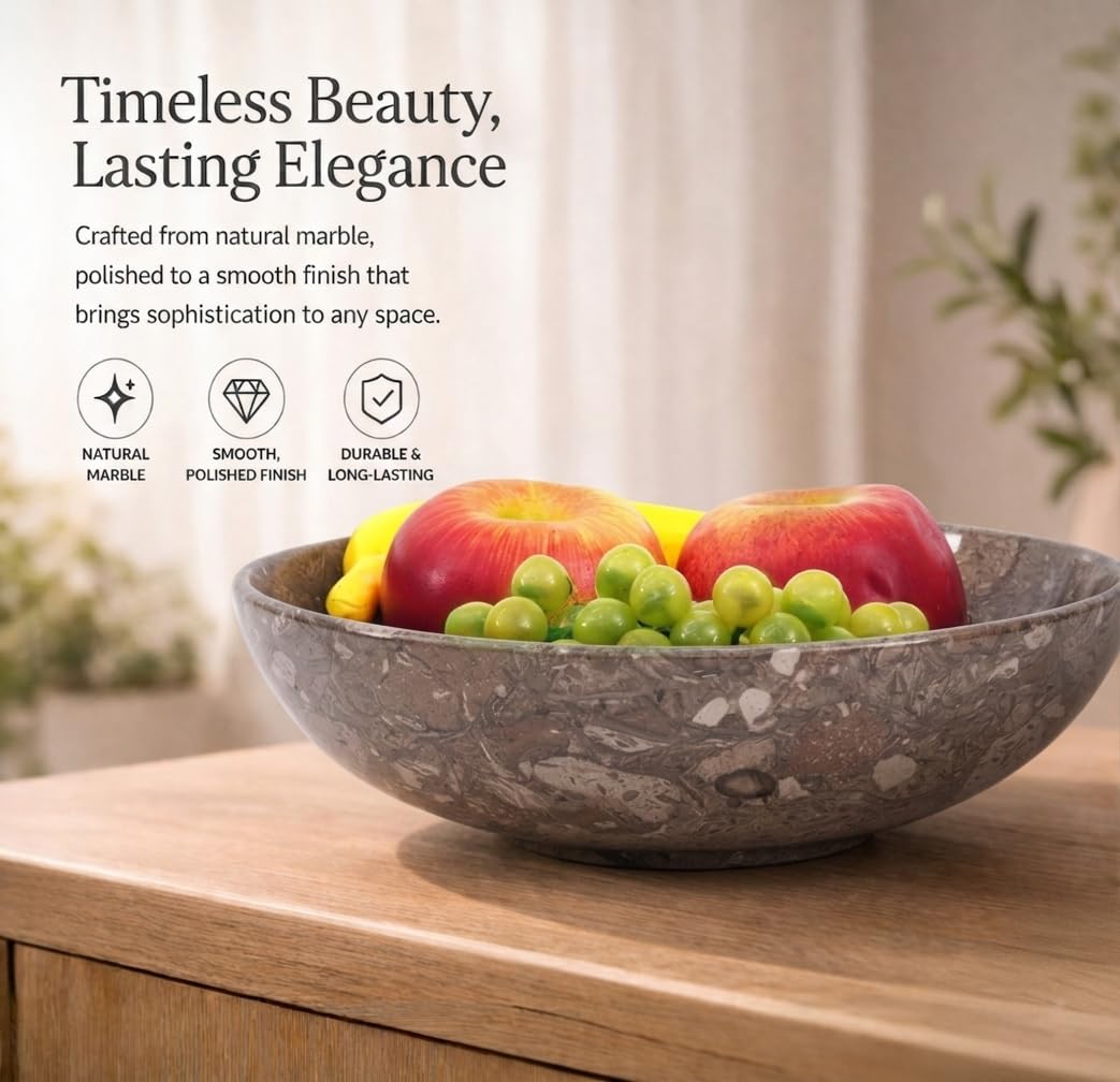 Radicaln Marble Fruit Bowl 10" Inches Oceanic Handmade Decorative Bowl For Kitchen Table, Ideal Key Holder, Candy Dish and Fruit Bowl For Kitchen Countertop