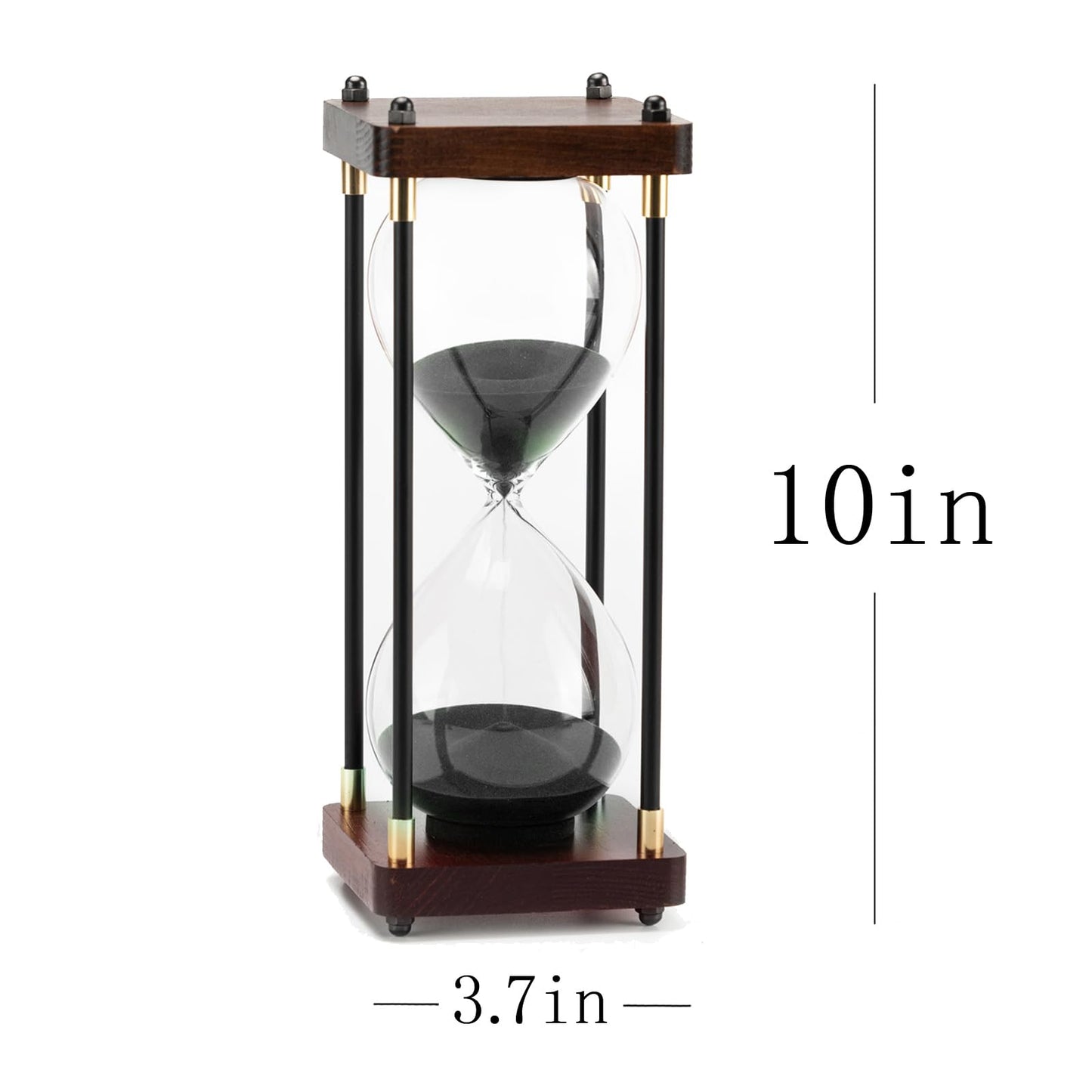 ELAINESTORE Hourglass Timer 60 Minute, Metal Wooden Frame Decorative Sand Timer (Black Sand, Large Size)