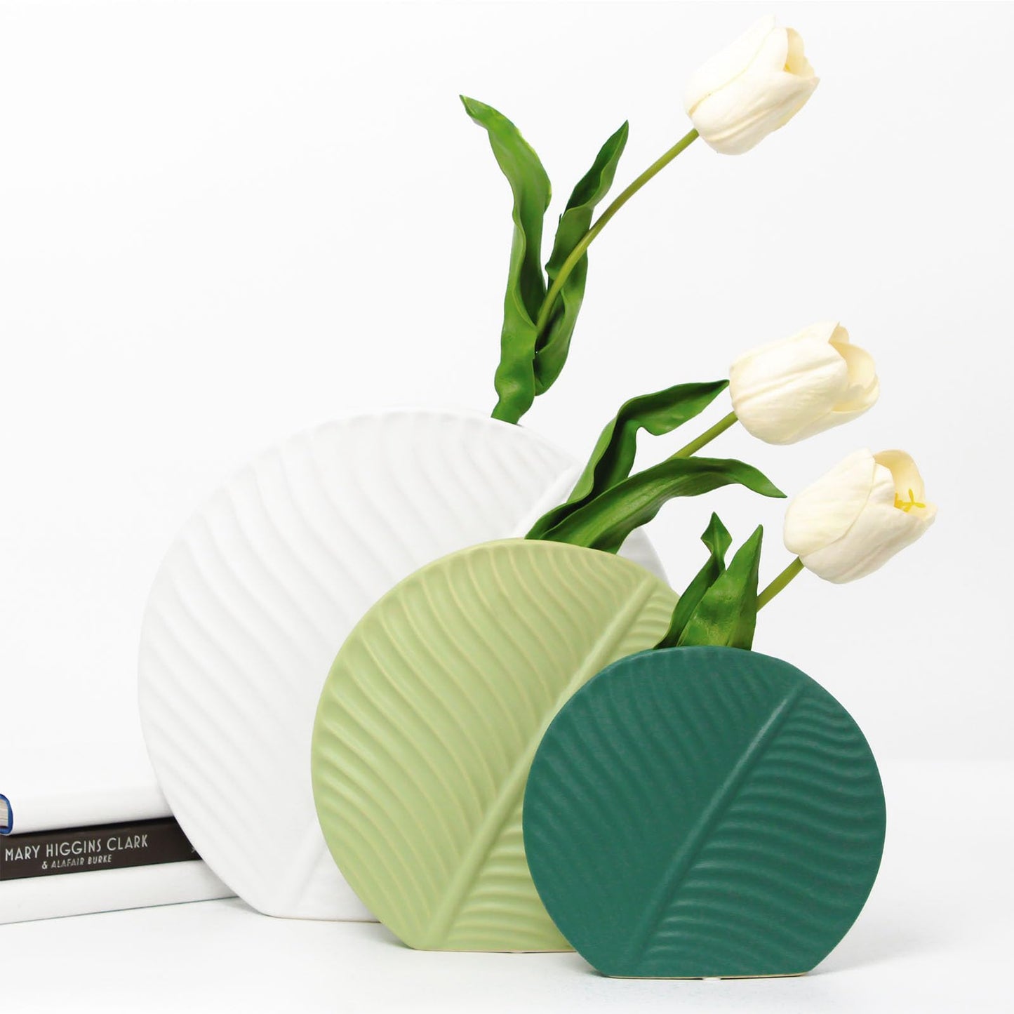 AzulHome Ceramic Vase - Decorative Flower Vase for Modern Table Shelf Decor, Nordic Minimalism Aesthetic Boho Style Decor for Bedroom Living Room Office Entryway Centerpiece Solid White