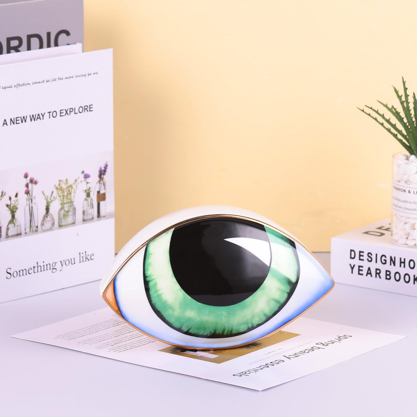 oliruim Big Eye Sculpture, Ceramic Eye Statue, Modern Design Decor Home Living Room, Entryway, Bedroom, TV Stand, Shelf, Spiritual Decor Dining Table Centerpiece (Green)