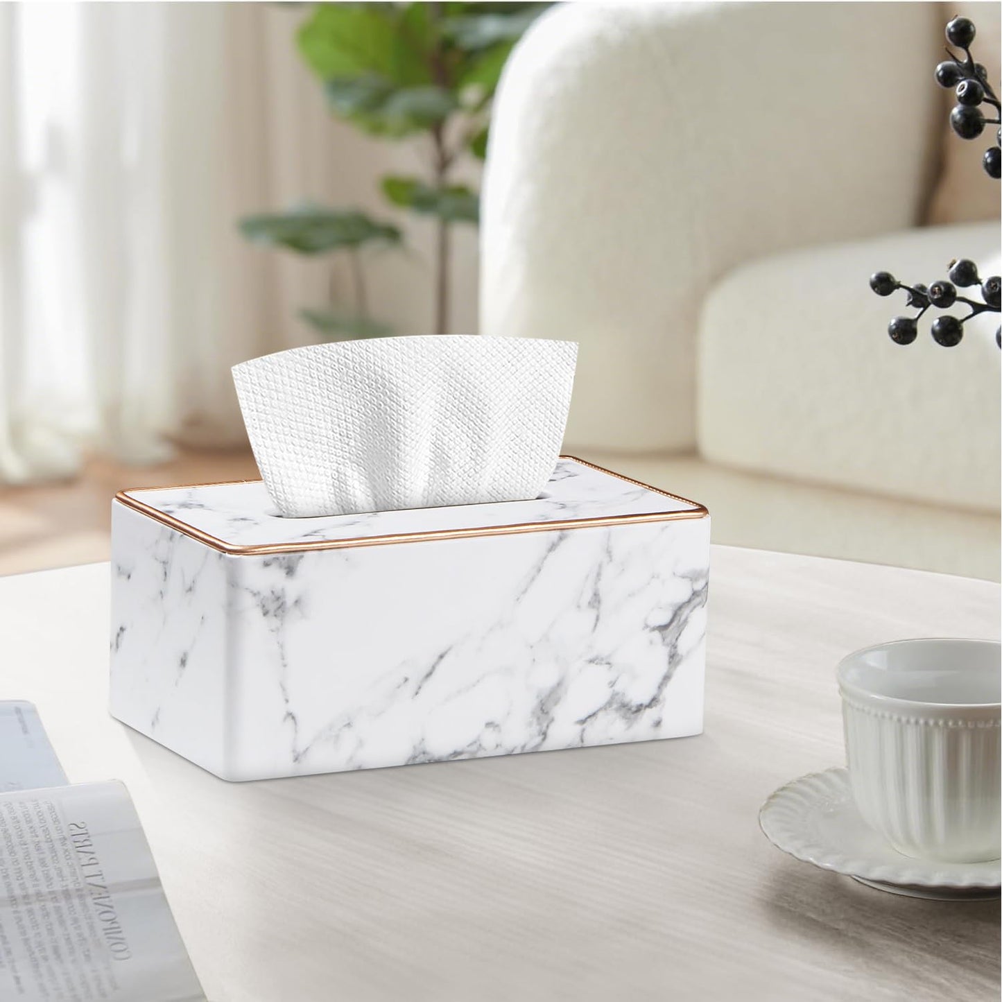 Leather Tissue Box Cover Rectangle,Stylish Tissues Box Holder Modern Rectangular Facial Paper Towels Organizer/Dispenser Decor Tissue Cover for Bathroom NightStand Coffee Table Home Office Desk,Marble