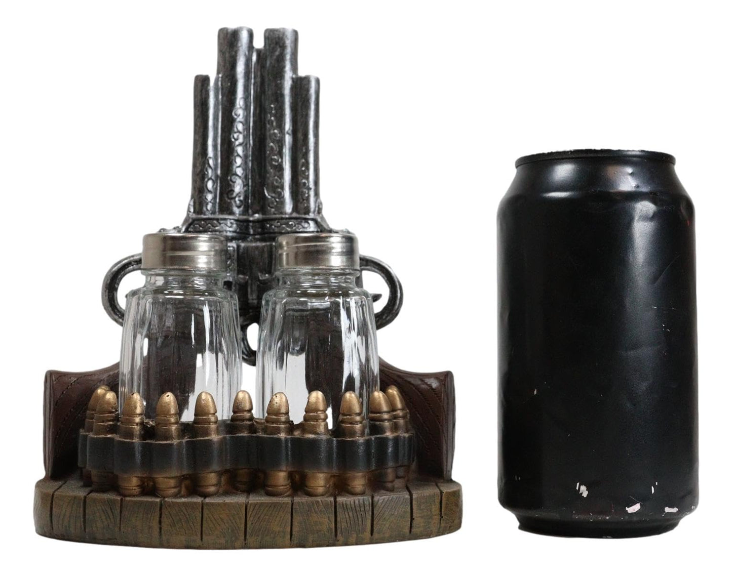 Ebros Rustic Western Wild Wild West Revolver Six Shooter Pistol With Bullet Rounds Decorative Salt And Pepper Shakers Set Figurine Holder With Glass Shakers Cowboy Cowgirl Kitchen Bar Dining Accent