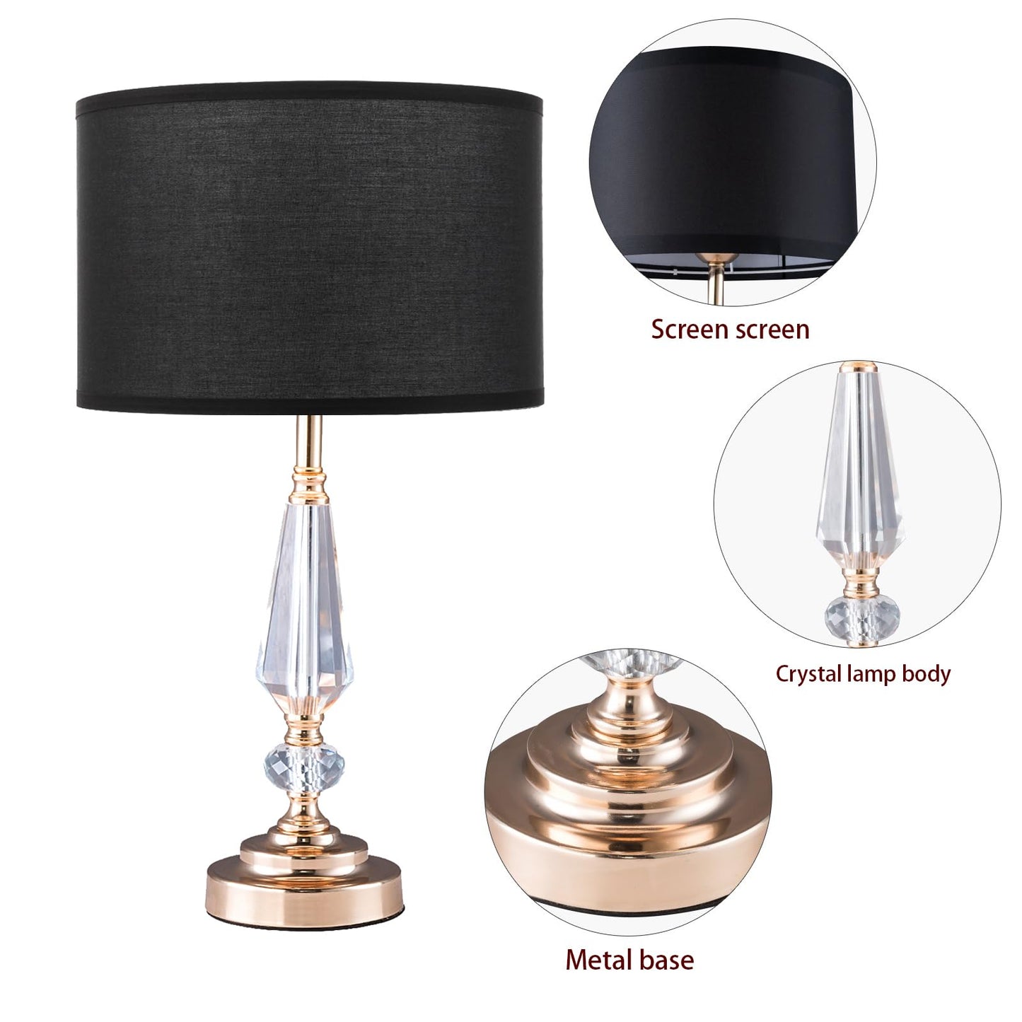 LYJRSMNX Crystal Table Lamp, Multi-Style Bedside Lamp for Bedroom Living Room Office (Crystal Pillar, Table Lamp, Black)