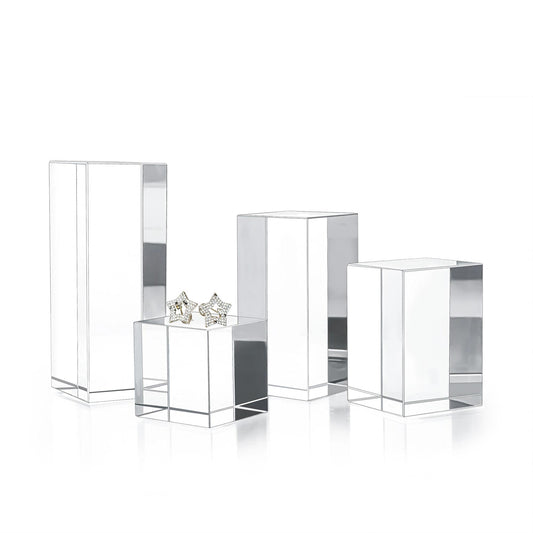 Clear Polished Glass Cube Photo Props, Transparent Solid Glass Display Blocks for Photography Boutique Jewelry Cosmetic Crafts Closet Show, 4 Pack (Transparent Cube)