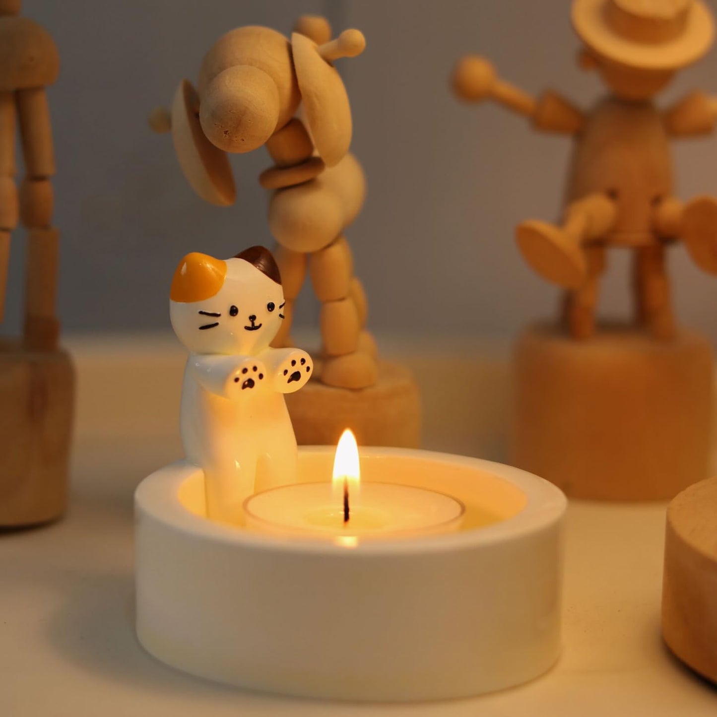 Cat Candle Holder, Cartoon Kitten Candle Holder, Cat Warming Hands Candle Holder, Gift for Girl Women, Cat Lover Gifts Candles for Candle Holders Decor (Ginger Cat)