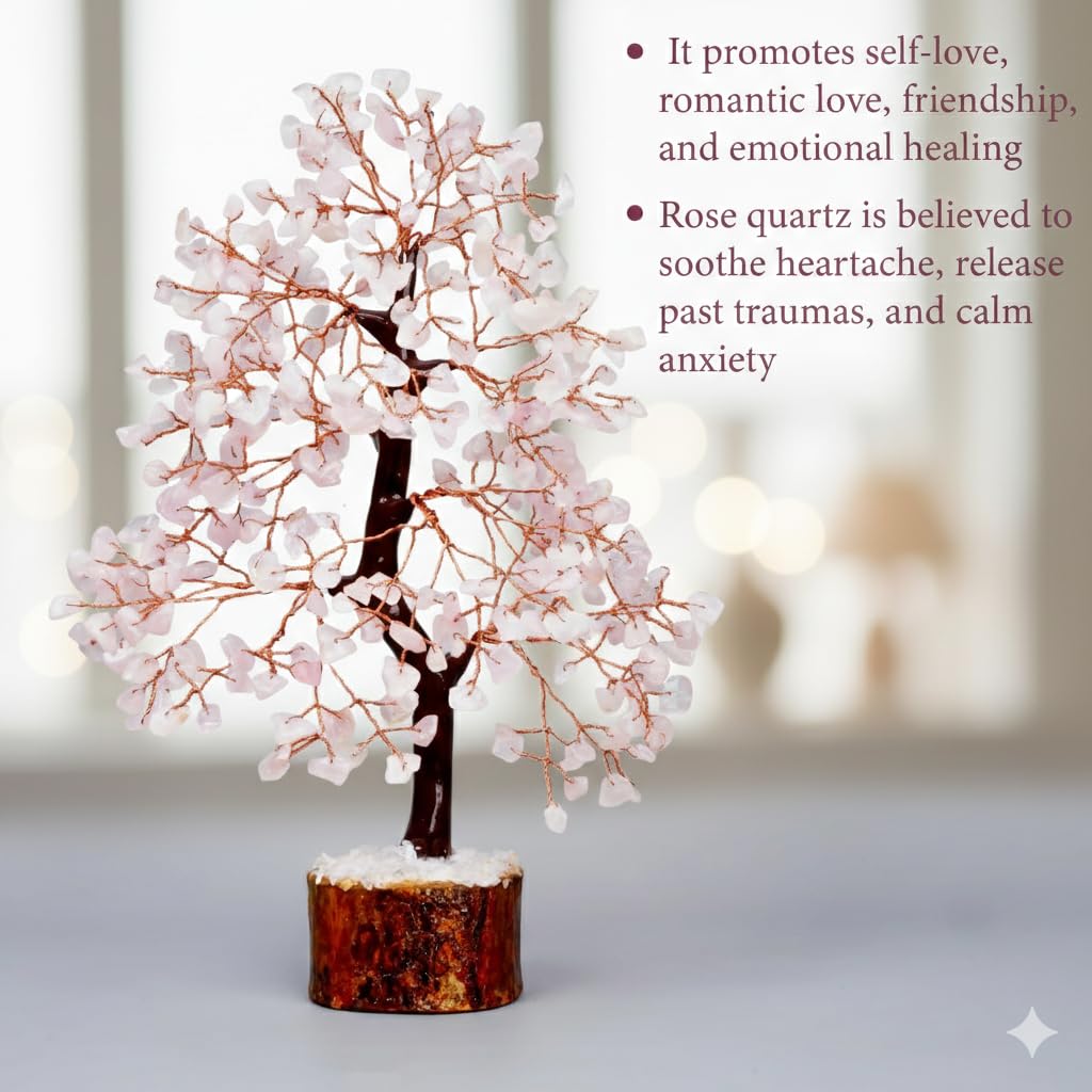 THE Unltd India Rose Quartz Crystal Tree of Life – Healing Pink Gemstone Bonsai, Love & Positive Energy, Birthday Gift for Women, Mom, Sister, Girlfriend - Positive Energy Gift for Women