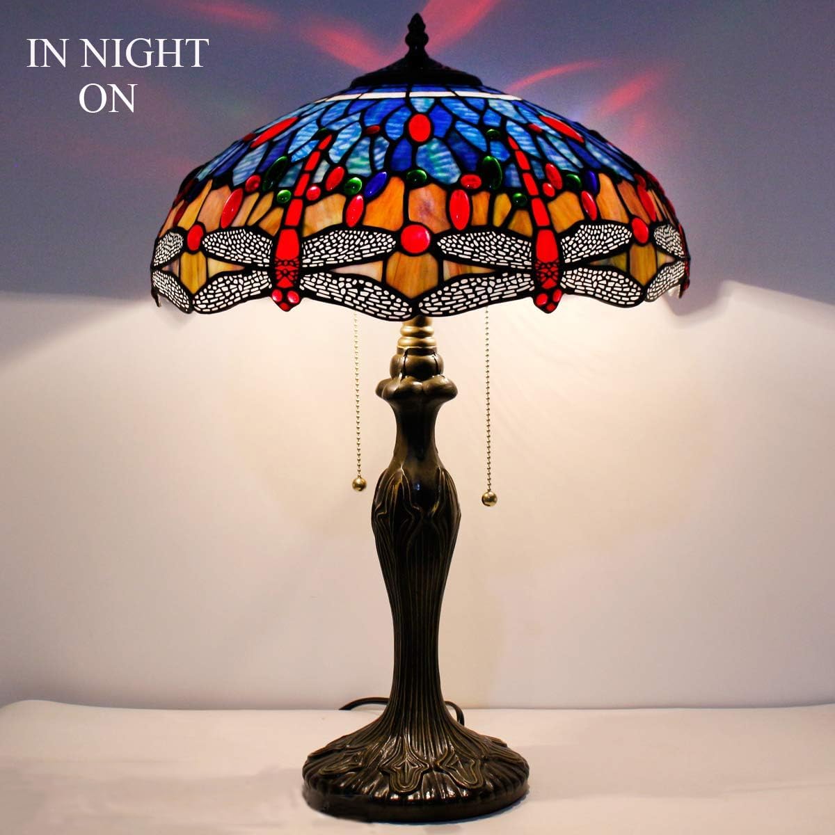 WERFACTORY Tiffany Table Lamp Stained Glass Dragonfly Style Bedside Lamp