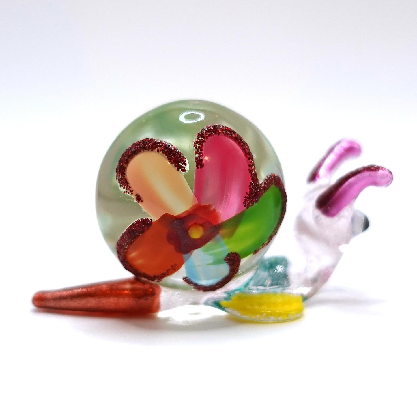 Sansukjai Snail Miniature Hand Blown Glass Art Figurines Animals Collectible Gift Home Decorate Ornament (Flower)