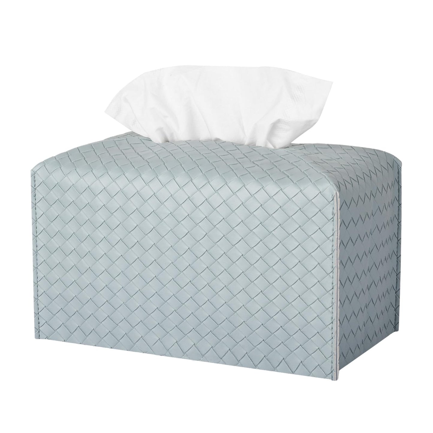 Tissue Box Cover PU Leather Tissue Holder Square Facial Tissue Case Facial Paper Organizer Dispenser for Bathroom, Vanity Countertop, Tabletop, Car, Rectangle, PowderBlue