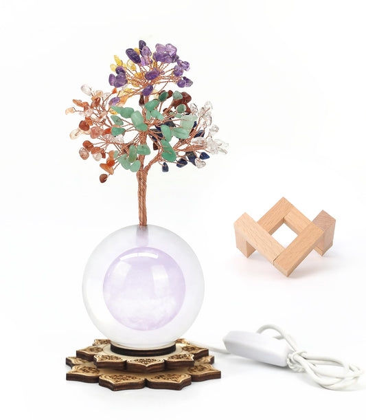 FOLKOR LIFE Crystal Tree of Life Gemstone Tree Decor with Lamp, 7 Chakra Healing Tree with Multicolor Night Light for Meditation, Positive Energy, Desk Decor, Spiritual Graduation Gift for Women Men