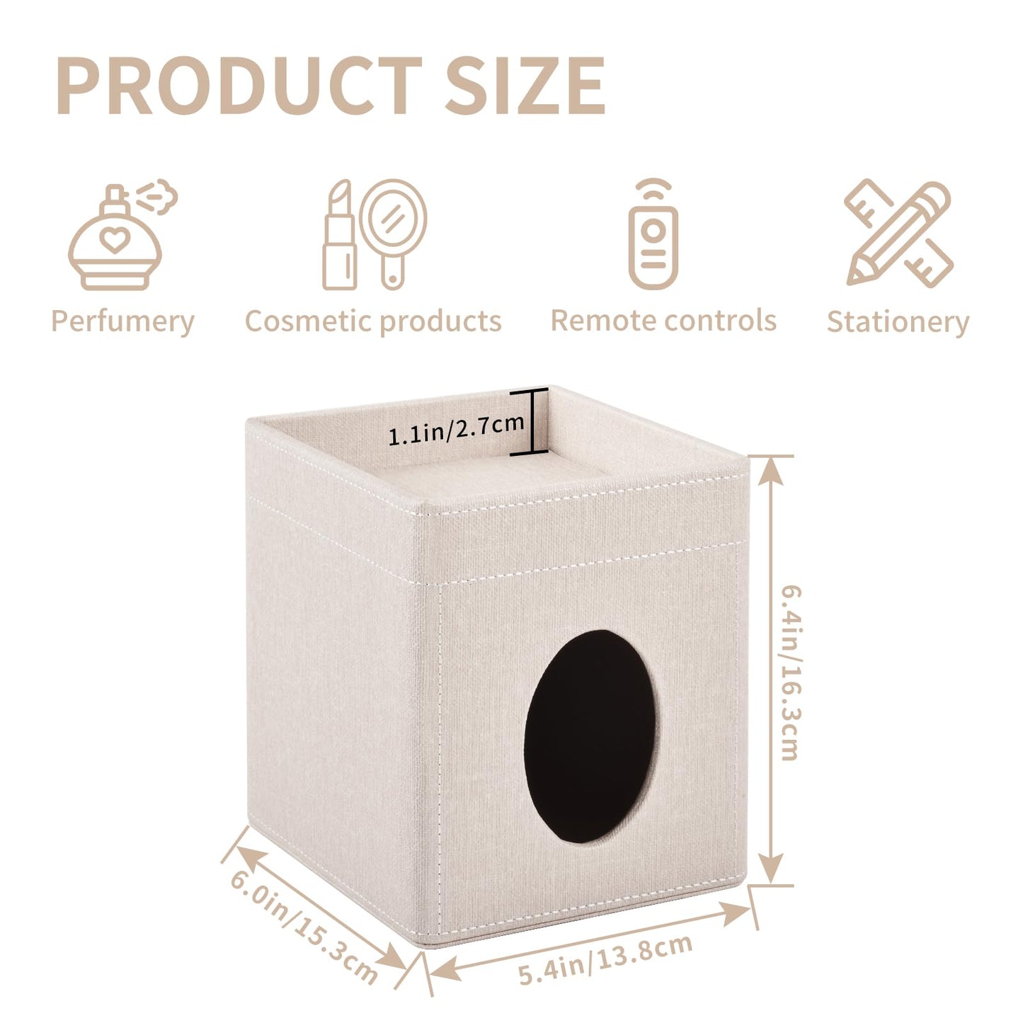 XNONE Tissue Box Cover with Storage Tray Square Tissue Box Holder PU Leather Facial Tissues Organizer Tray for Bathroom Vanity Bedroom Office Car,Stylish Napkin Caddy Decorative Organizer,Beige