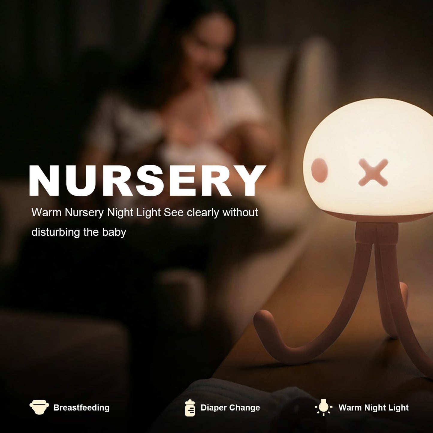Hoxutym Jellyfish Night Light for Kids Bed Frame - Room Decor & Special Cute Funny Gifts, Rechargeable Baby Nursery Lamp with Soft Silicone Touch Control for Breastfeeding, Light Pink