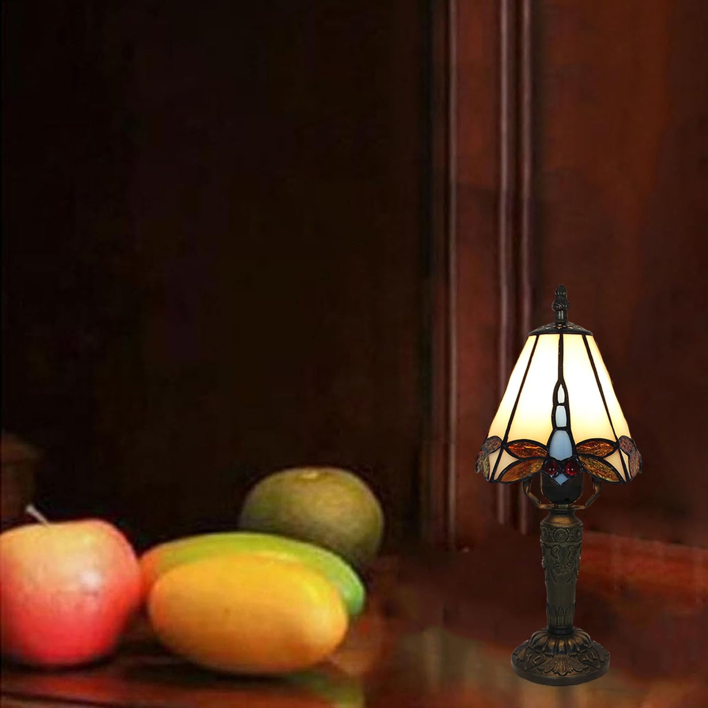 FUMAT Tiffany Small Table Lamp 3-Way Color Temperatures Dragonfly Stained Glass Table Lamps for Living Room, Bedroom Bedside Nightstand Night Light Home Office Desk Lamp+LED Bulb,6X6X12.5Inch