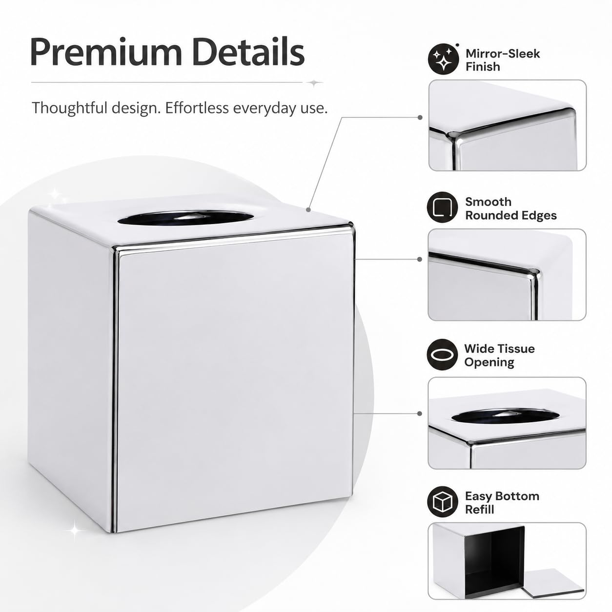 IMIKEYA Square Tissue Box Holder Modern Decorative Tissue Box Cover for Home Kitchen Countertop Office Desk, Sliver, 5.4 Inch