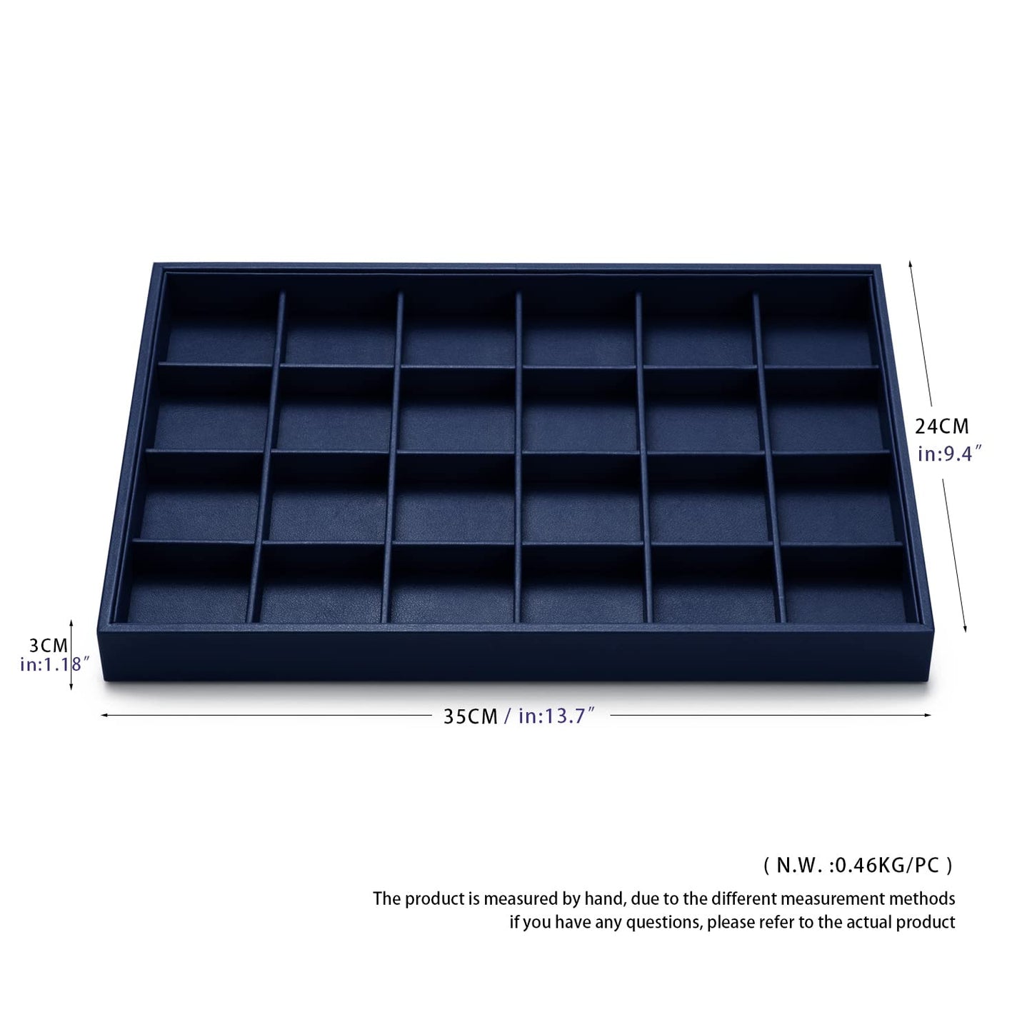Oirlv Stackable Premium Leather Jewelry Trays 24 Grid Jewelry Organizer for Drawer Rings Earrings Holder Organizer