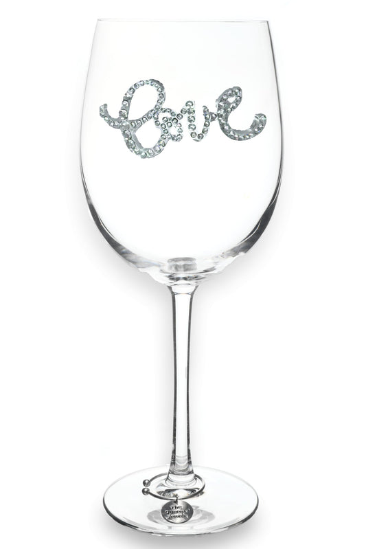 THE QUEENS' JEWELS Love Jeweled Stemmed Wine Glass, 21 oz. - Unique Gift for Women, Birthday, Cute, Fun, Not Painted, Decorated, Bling, Bedazzled, Rhinestone