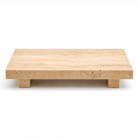 Natural Travertine Pedestal Tray, Stone Vanity Riser for Soap, Perfume, Jewelry and Candles, Decorative Bathroom Counter Tray